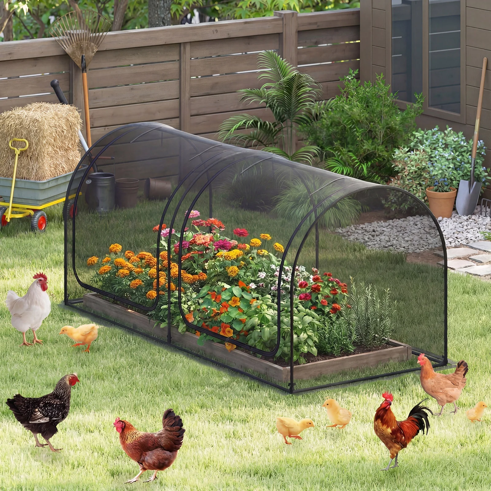 Tunnel Crop Cage Large Portable Plant Protection Tent with 2 Roll-up Zippered Doors - Image 3