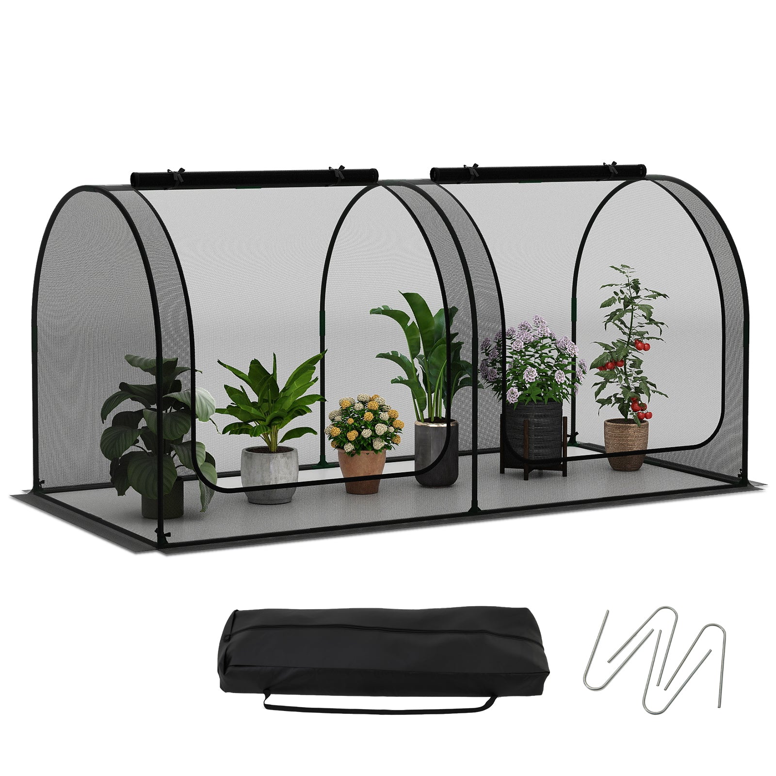 Tunnel Crop Cage Large Portable Plant Protection Tent with 2 Roll-up Zippered Doors - Image 5
