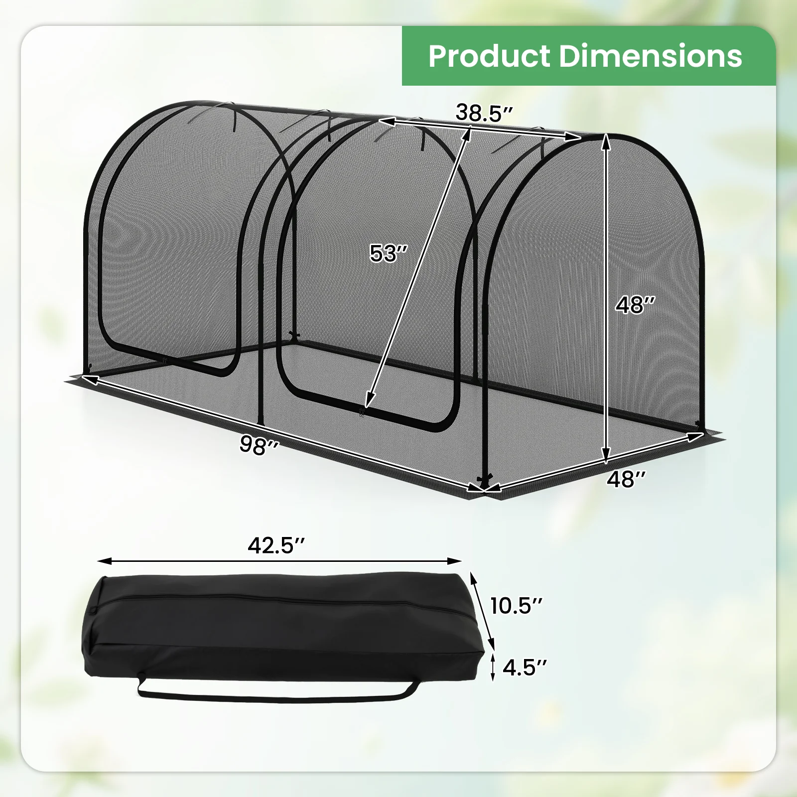 Tunnel Crop Cage Large Portable Plant Protection Tent with 2 Roll-up Zippered Doors - Image 6