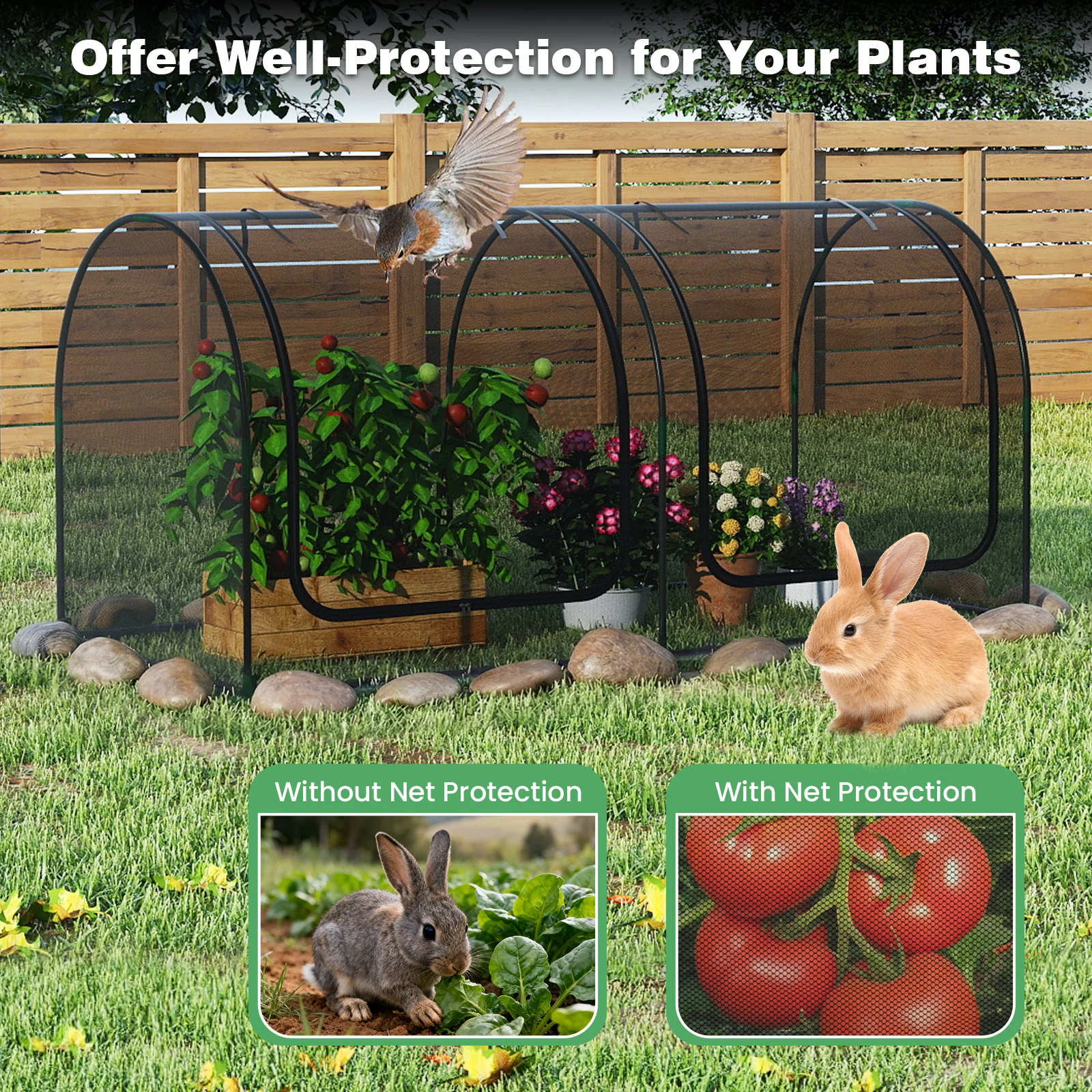 Tunnel Crop Cage Large Portable Plant Protection Tent with 2 Roll-up Zippered Doors - Image 7