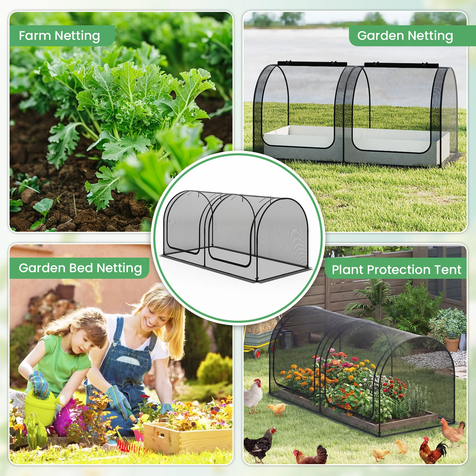 Tunnel Crop Cage Large Portable Plant Protection Tent with 2 Roll-up Zippered Doors - Image 9