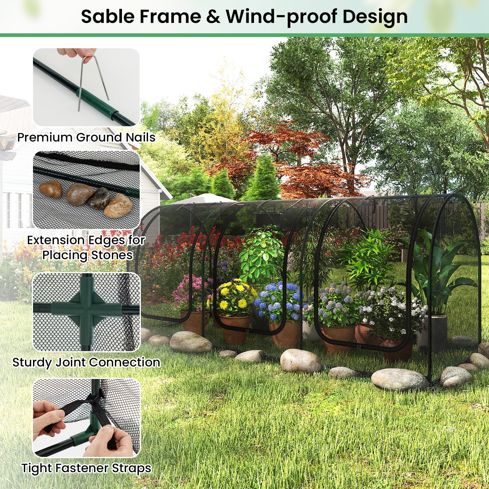Tunnel Crop Cage Large Portable Plant Protection Tent with 3 Roll-up Zippered Doors - Image 10