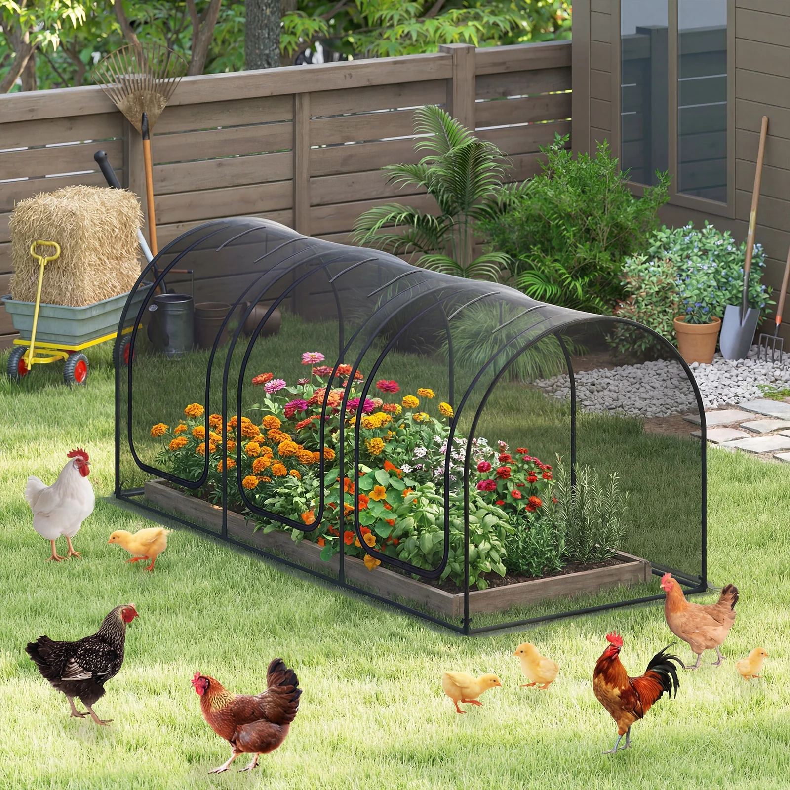 Tunnel Crop Cage Large Portable Plant Protection Tent with 3 Roll-up Zippered Doors - Image 2