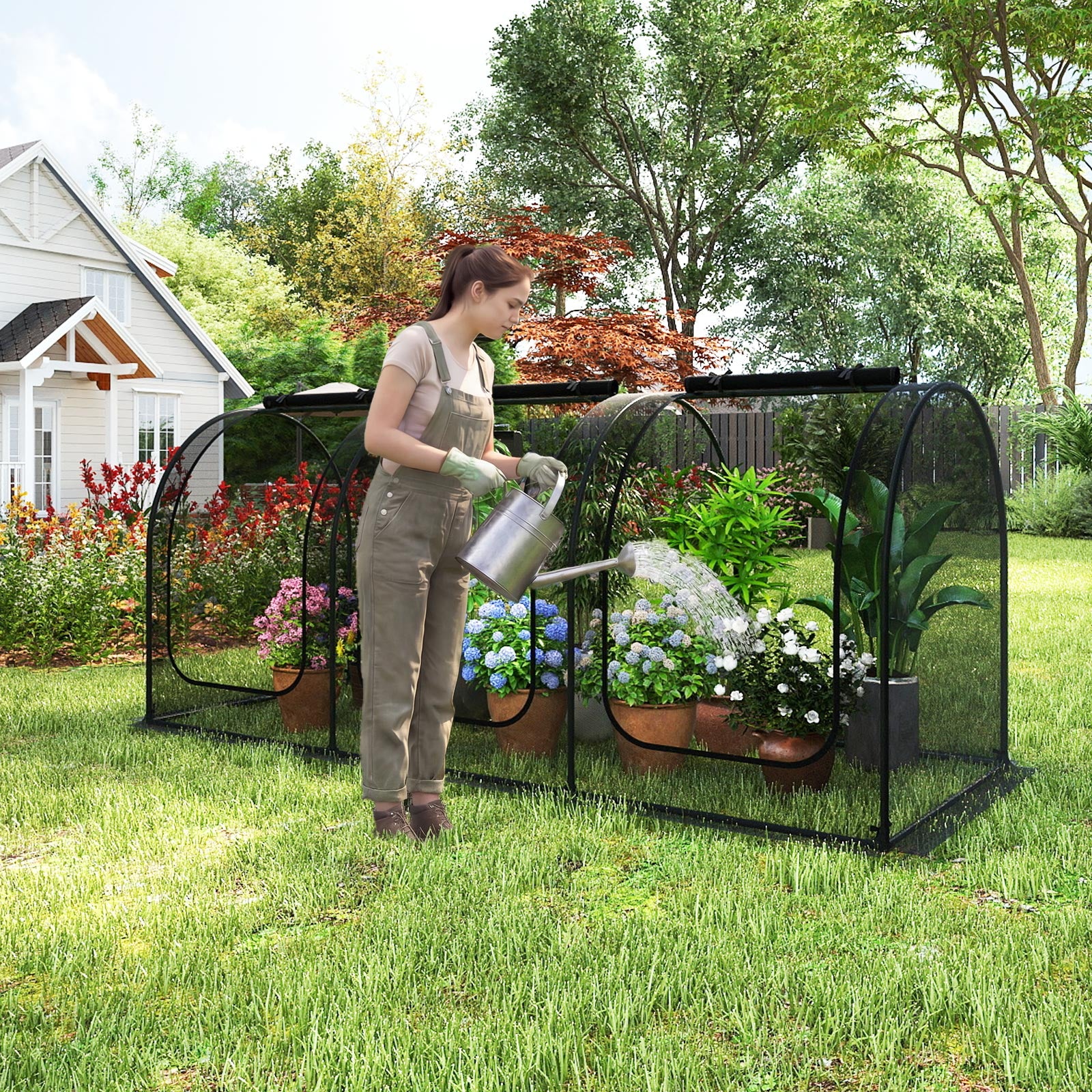 Tunnel Crop Cage Large Portable Plant Protection Tent with 3 Roll-up Zippered Doors - Image 3
