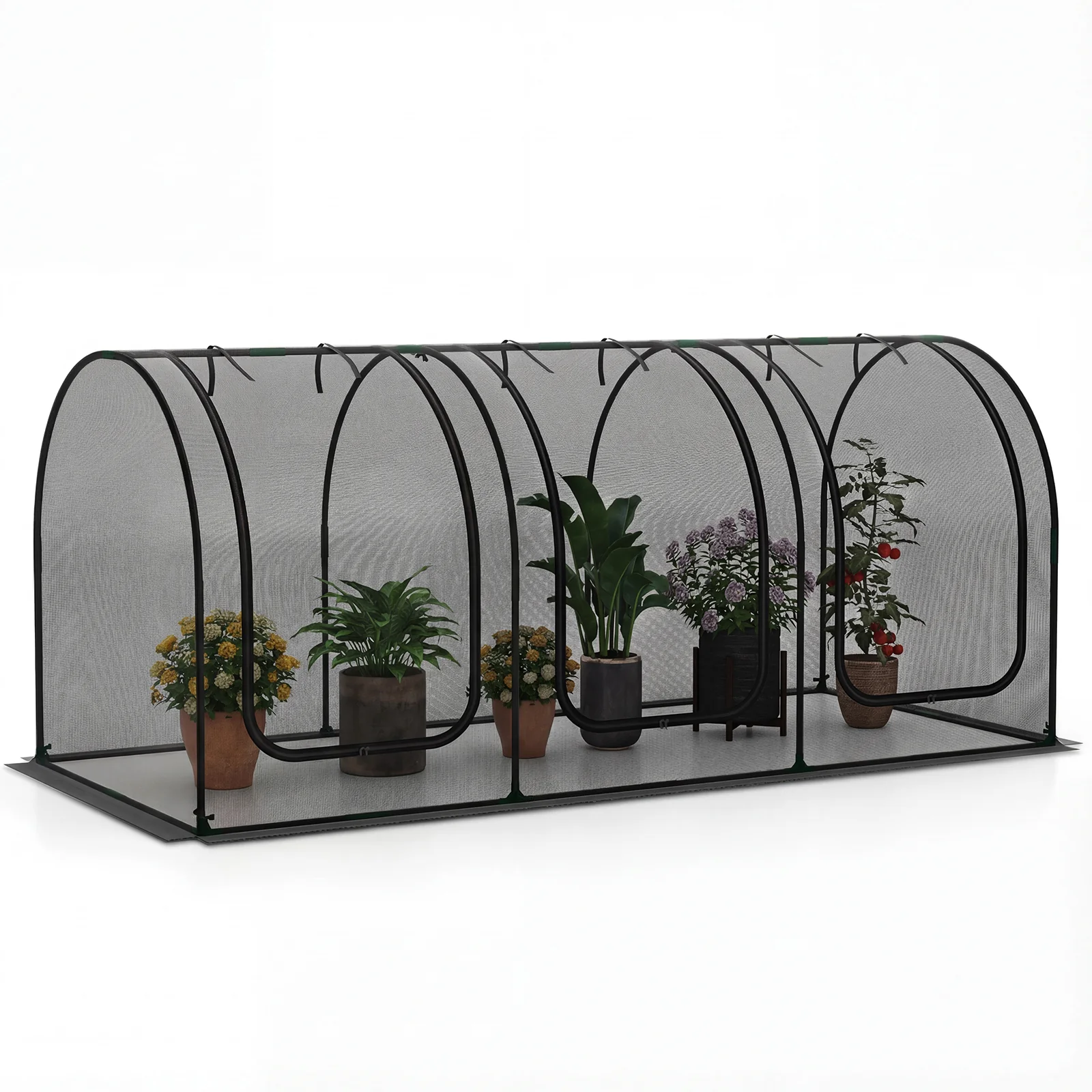 Tunnel Crop Cage Large Portable Plant Protection Tent with 3 Roll-up Zippered Doors - Image 4
