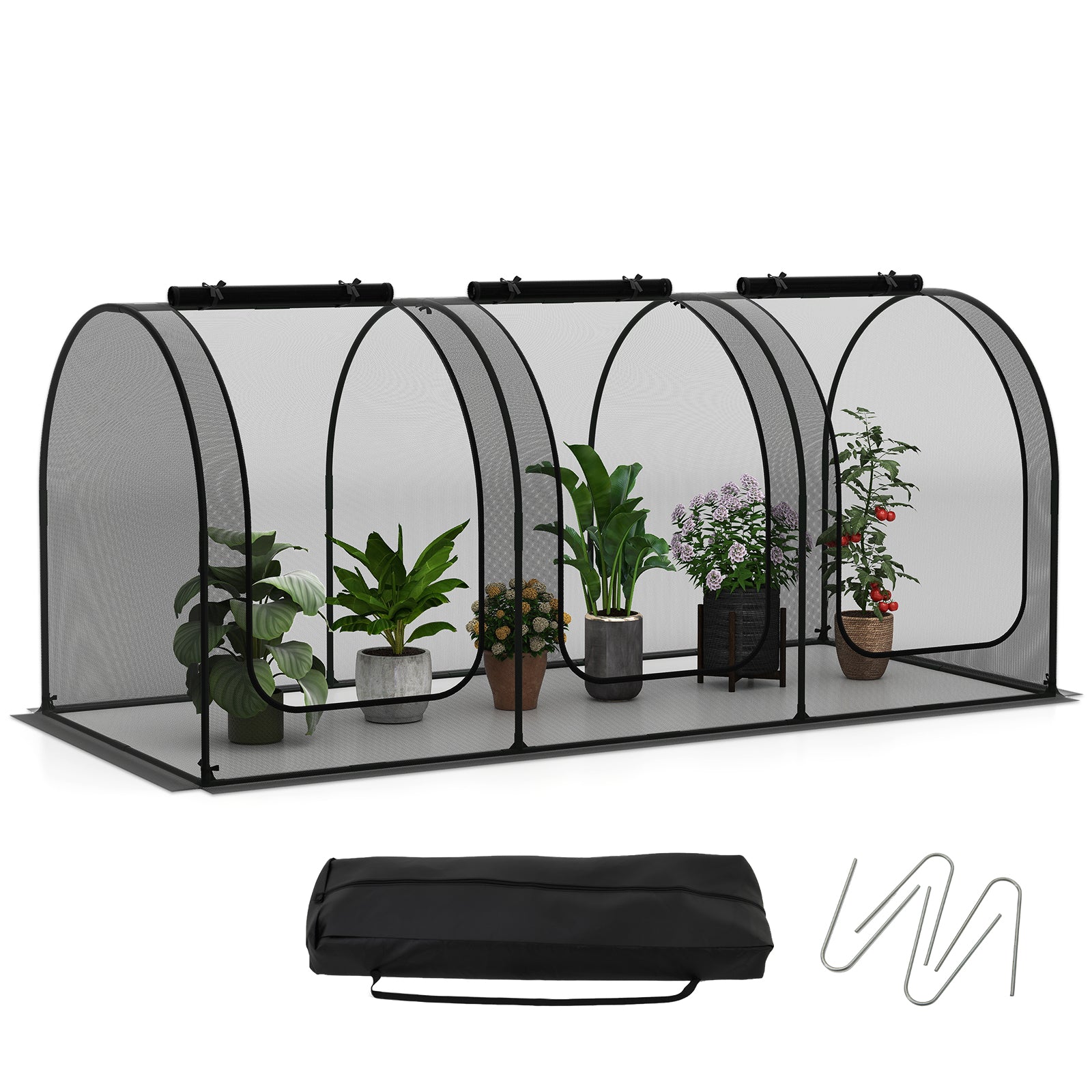 Tunnel Crop Cage Large Portable Plant Protection Tent with 3 Roll-up Zippered Doors - Image 5