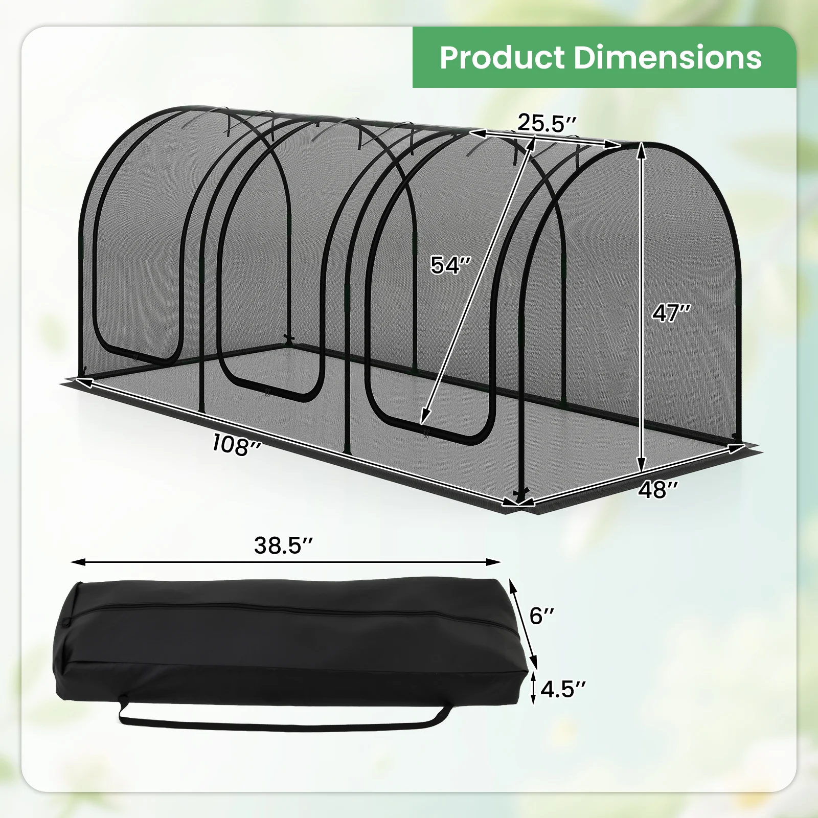 Tunnel Crop Cage Large Portable Plant Protection Tent with 3 Roll-up Zippered Doors - Image 6