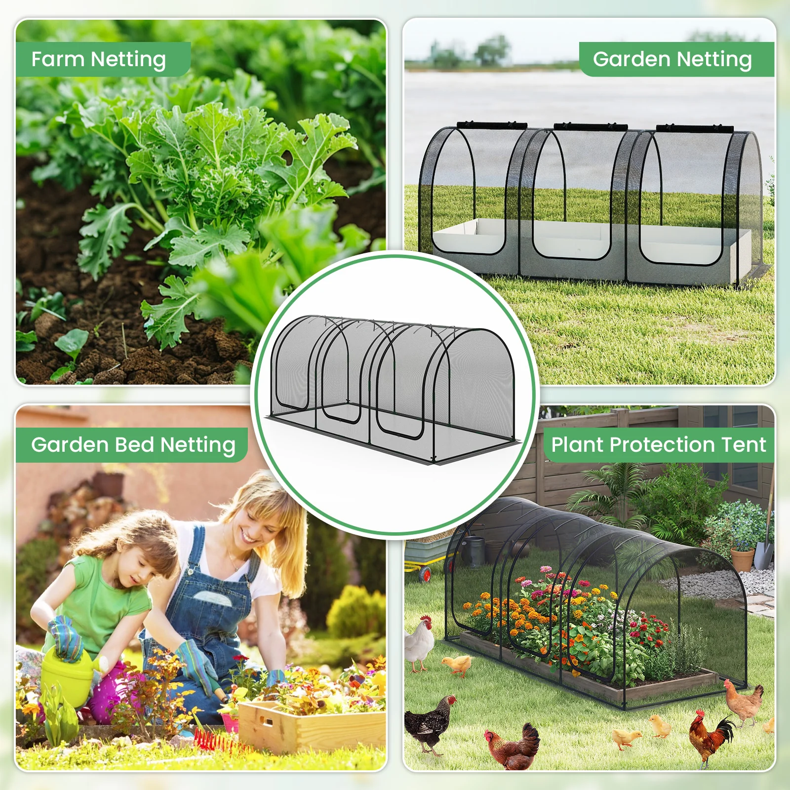Tunnel Crop Cage Large Portable Plant Protection Tent with 3 Roll-up Zippered Doors - Image 9