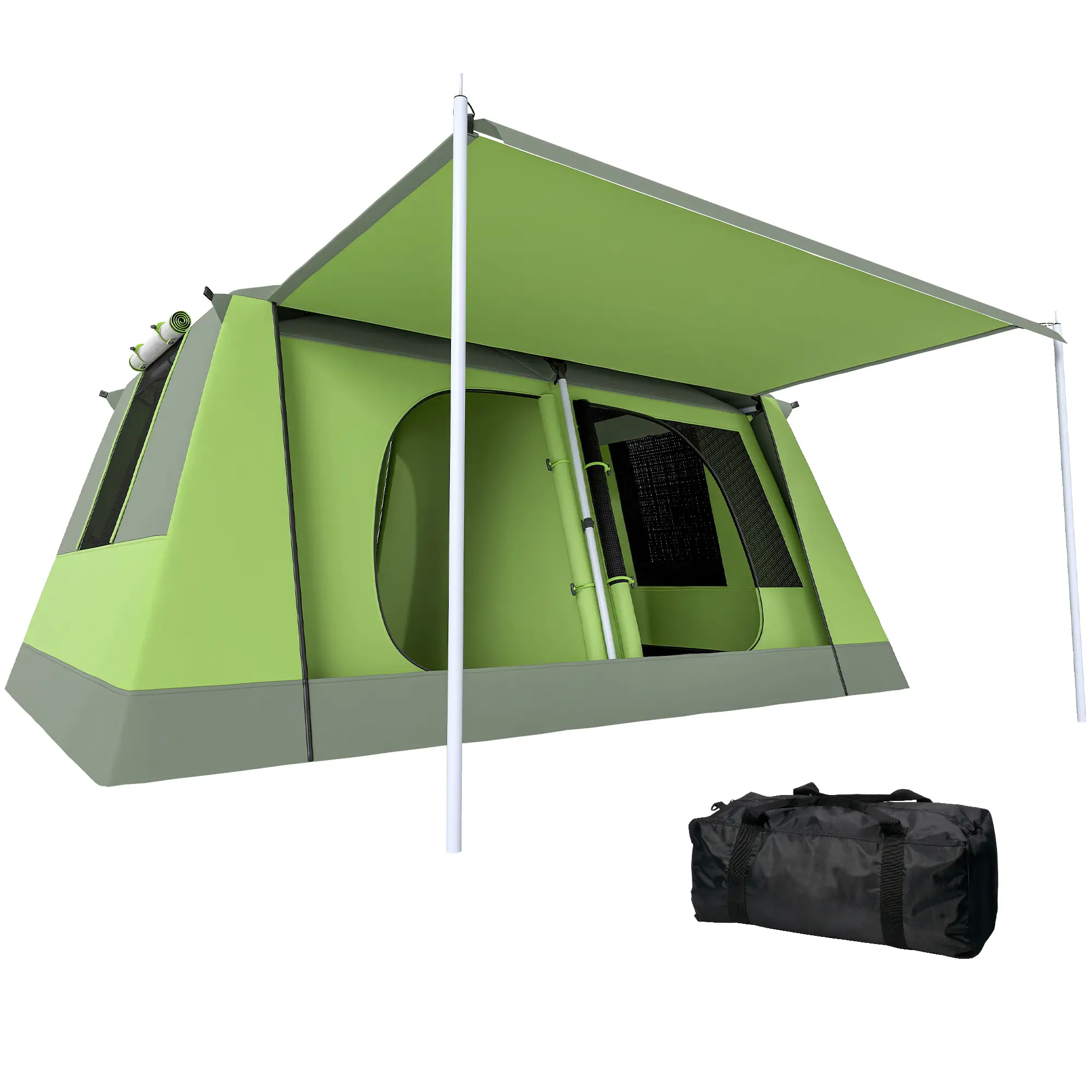 Tunnel Tent Camping Shelter, Two Rooms, Lamp Hook, Portable, Green - Image 11