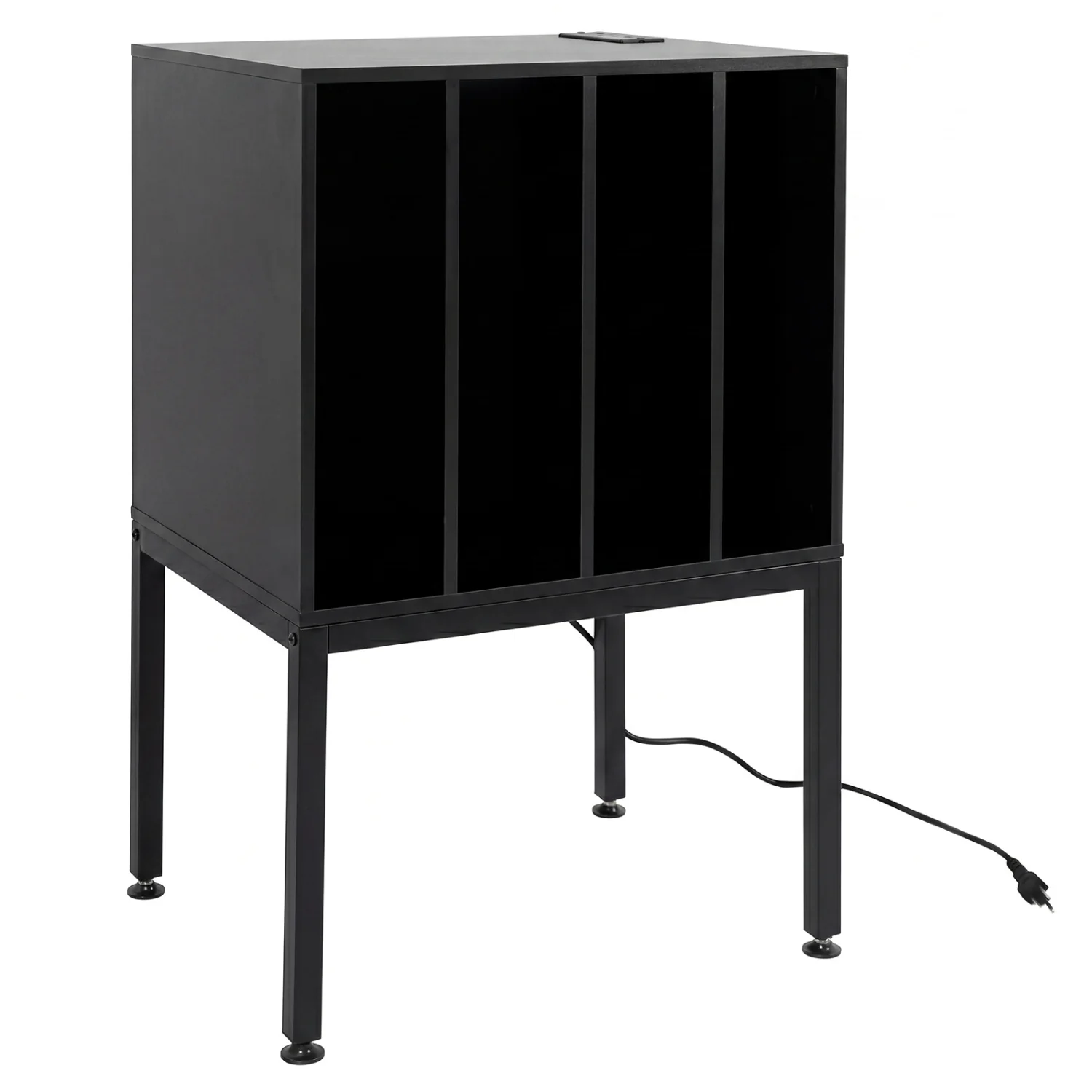Turntable Record Player Stand With Power Outlets, Black
