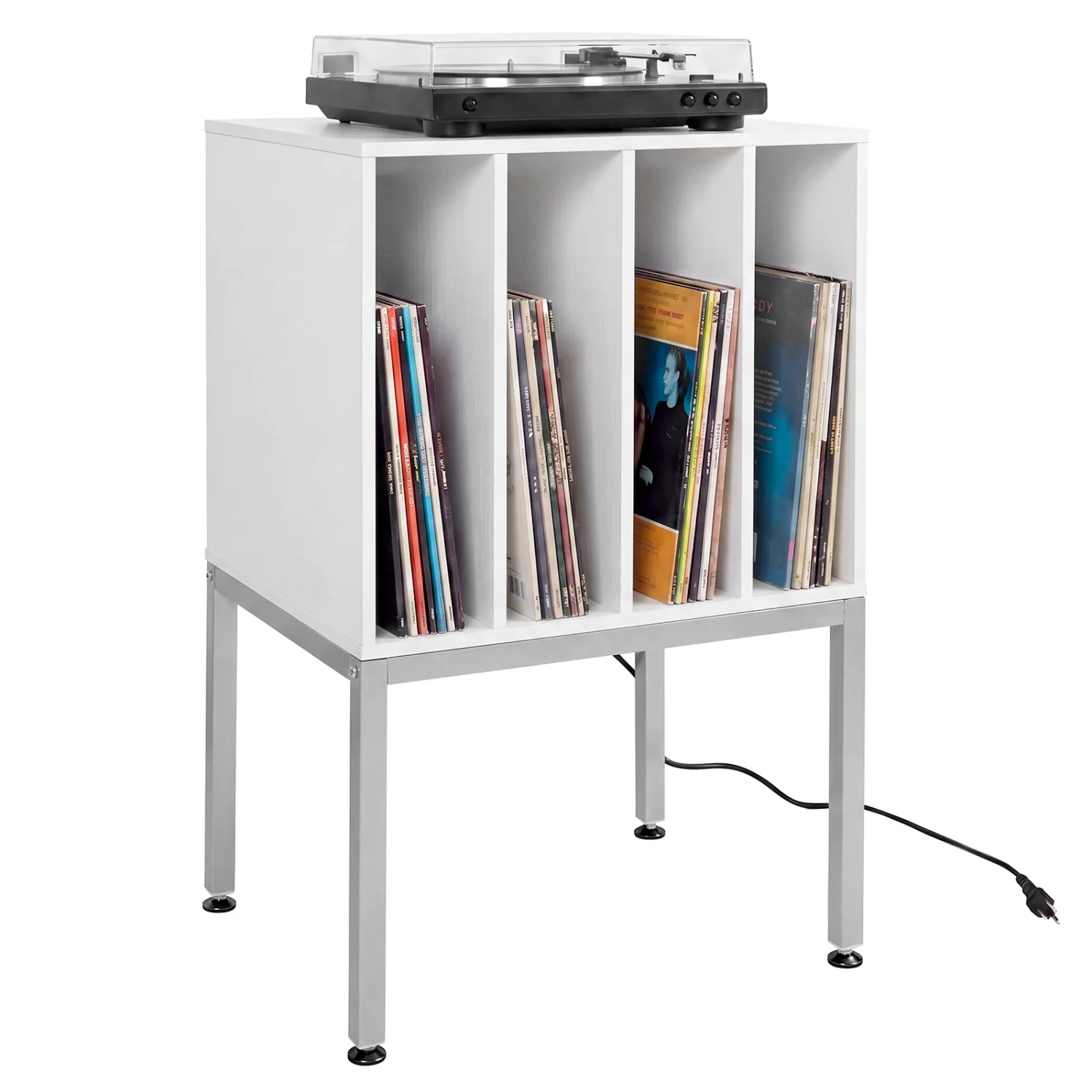 Turntable Record Player Stand With Power Outlets, White - Image 4