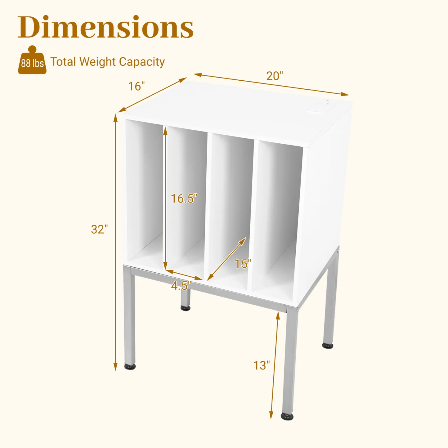 Turntable Record Player Stand With Power Outlets, White - Image 5