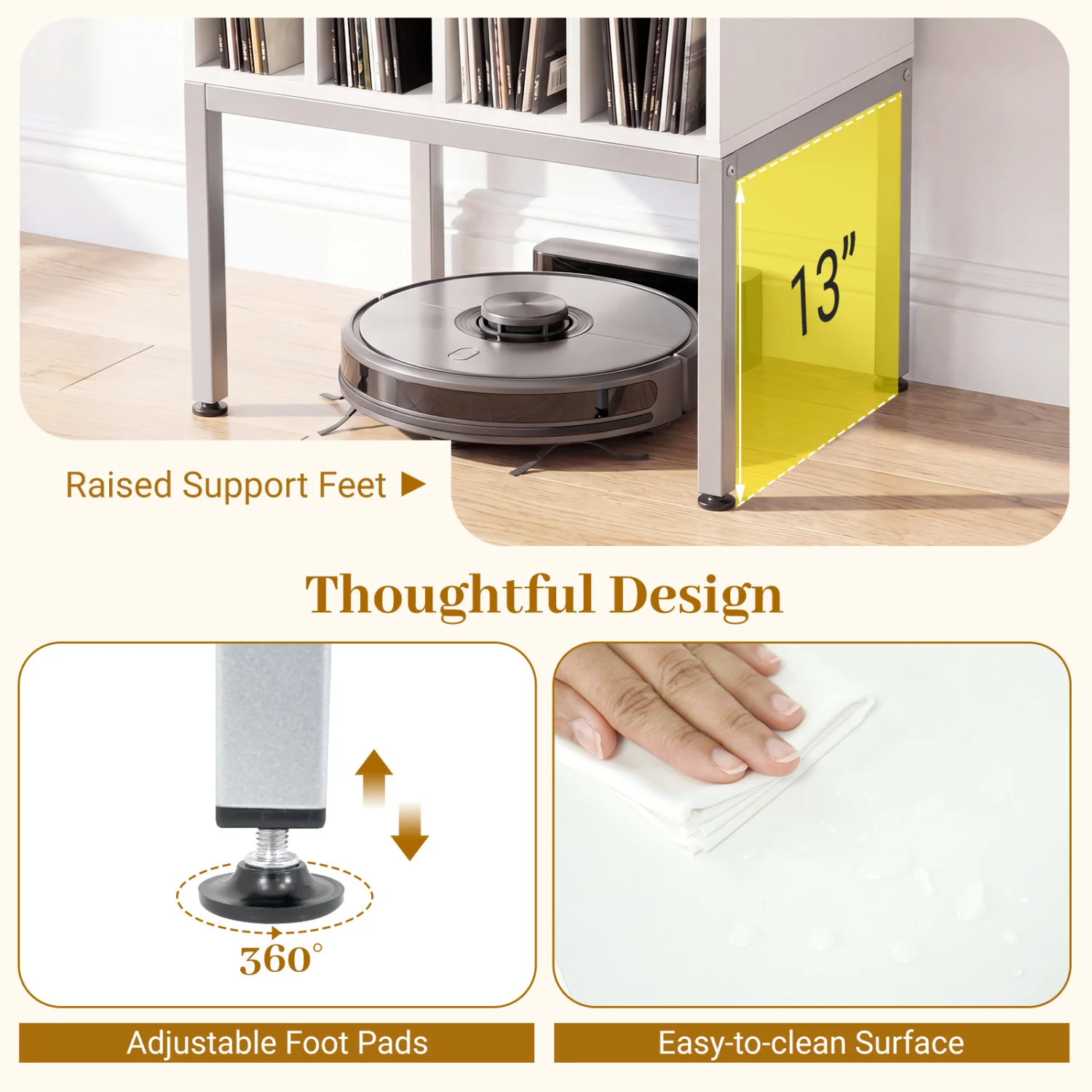 Turntable Record Player Stand With Power Outlets, White - Image 9