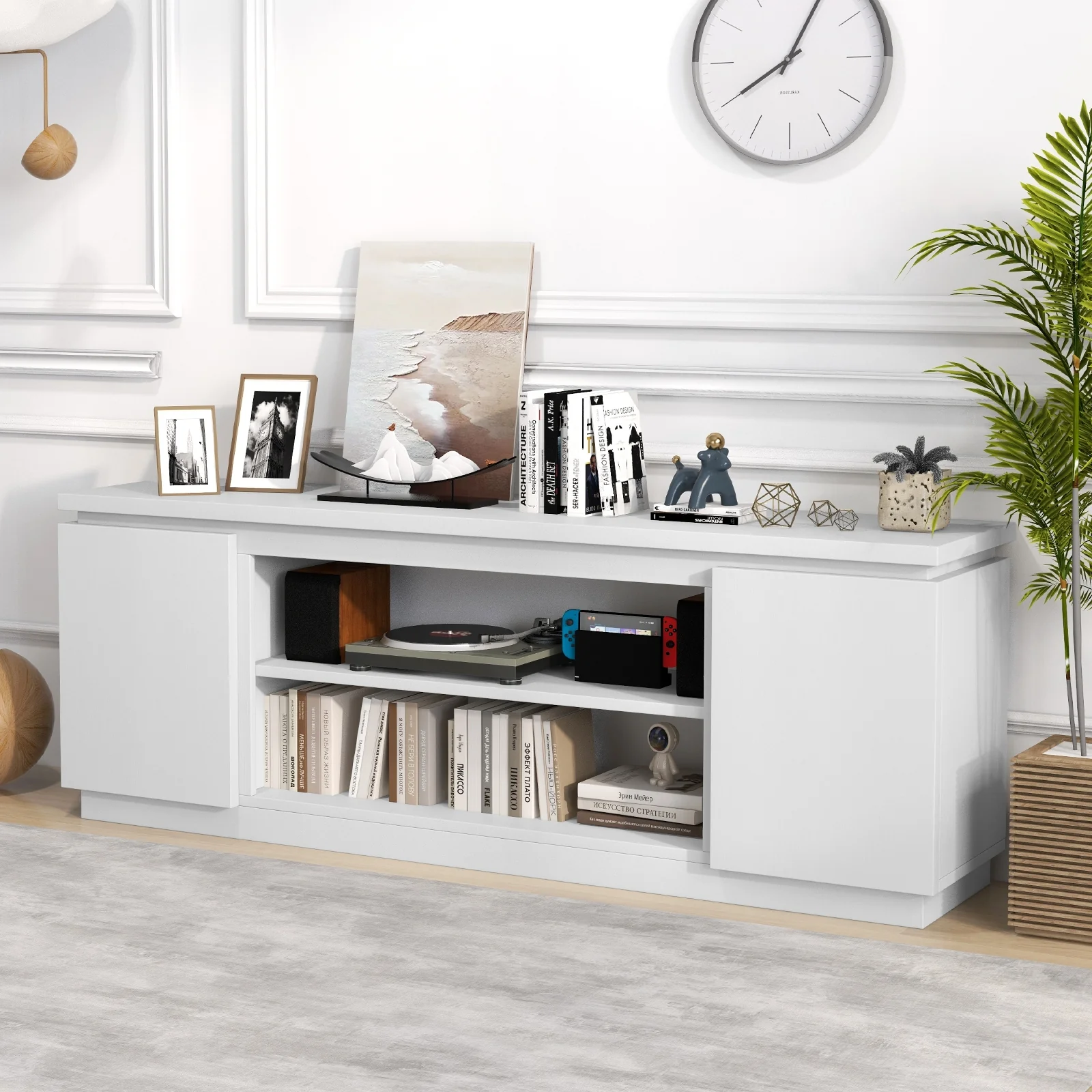 TV Cabinet, 80 Inch, 3 Adjustable Shelves, Anti-Tipping Kit, White - Image 3