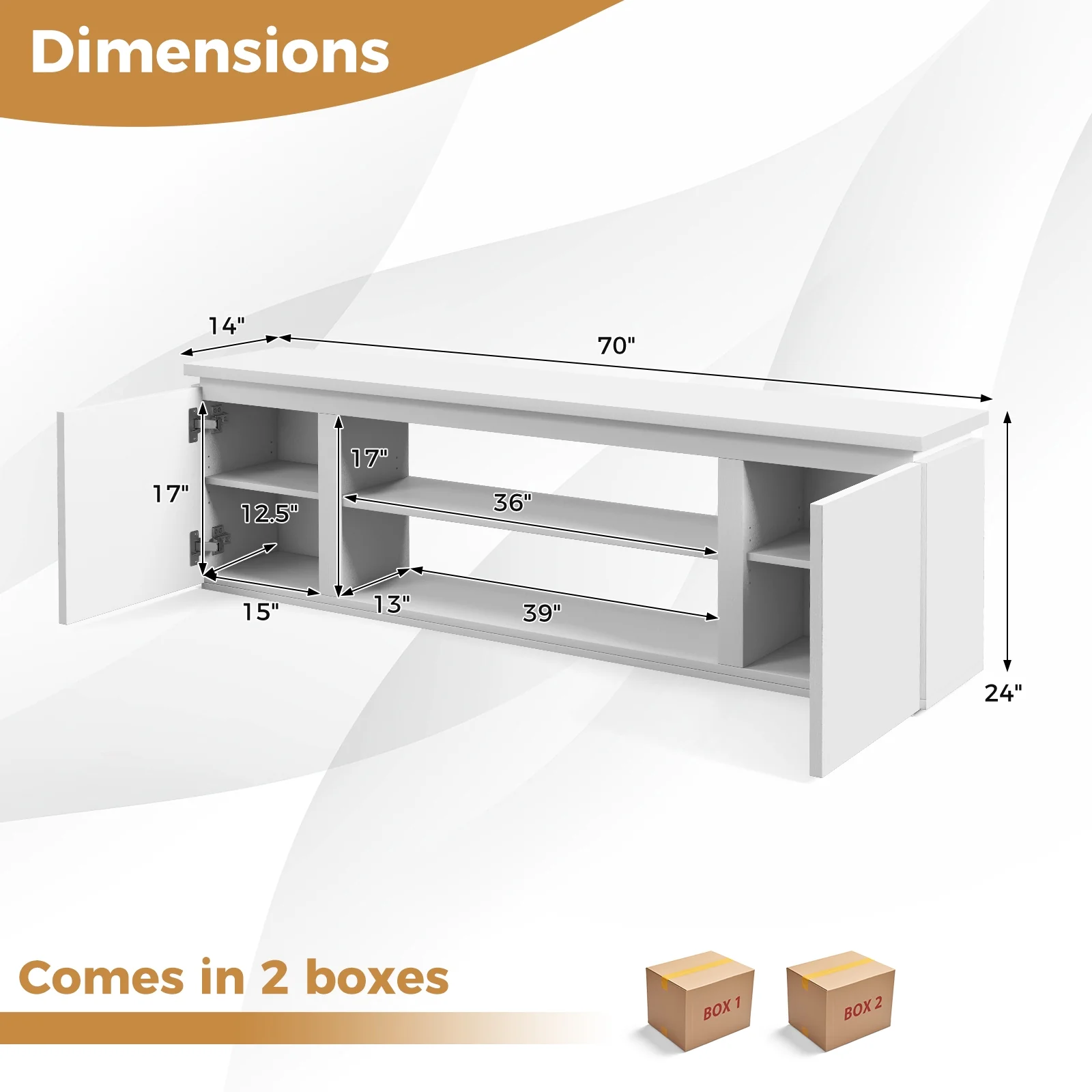 TV Cabinet, 80 Inch, 3 Adjustable Shelves, Anti-Tipping Kit, White - Image 6