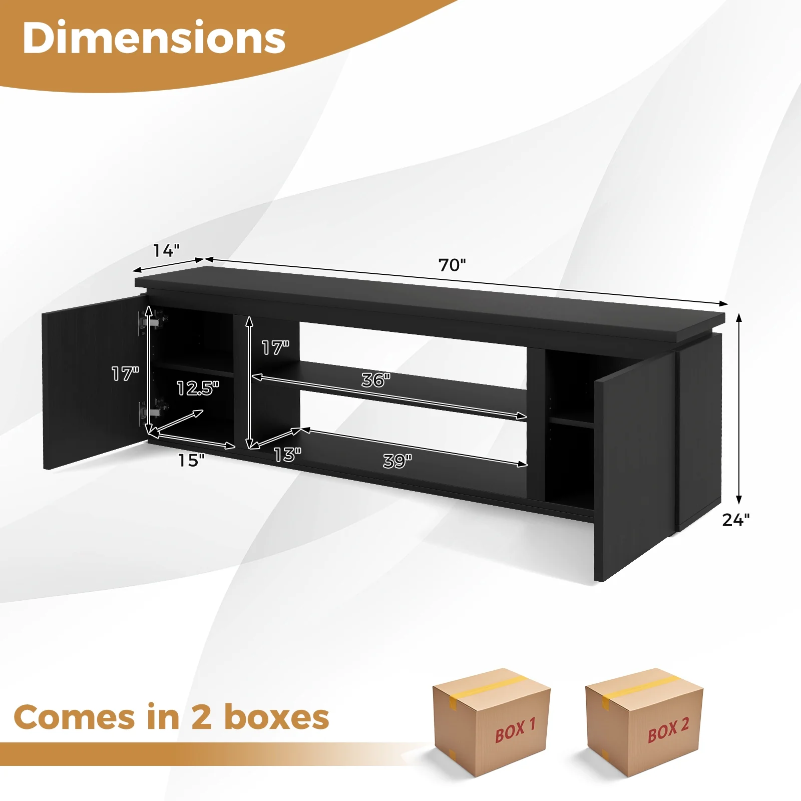 TV Cabinet With 3 Adjustable Shelves, Anti-Tipping Kits, 80 Inch, Black - Image 6