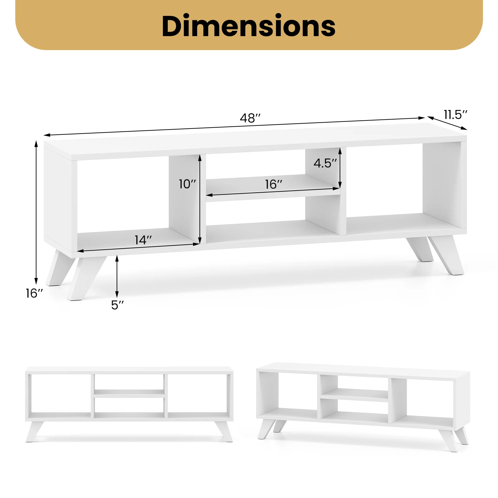 TV Console Table With Raised Support Legs, White - Image 6