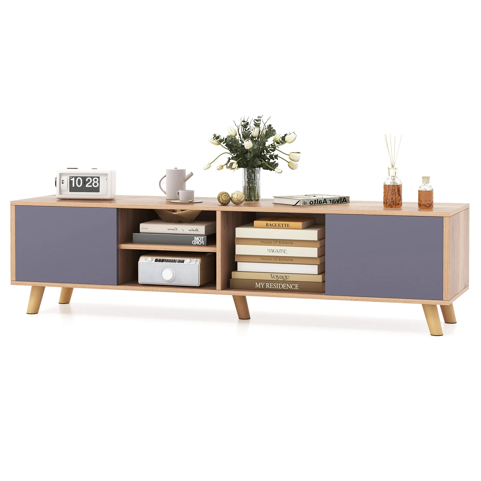 TV Stand Cabinet For 65 Inch TVs, Open Shelf, Natural - Image 4