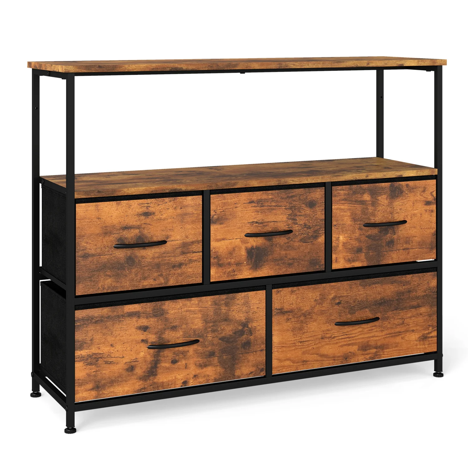 TV Stand Dresser For 45 Inch TV, 5 Fabric Drawers, Brown