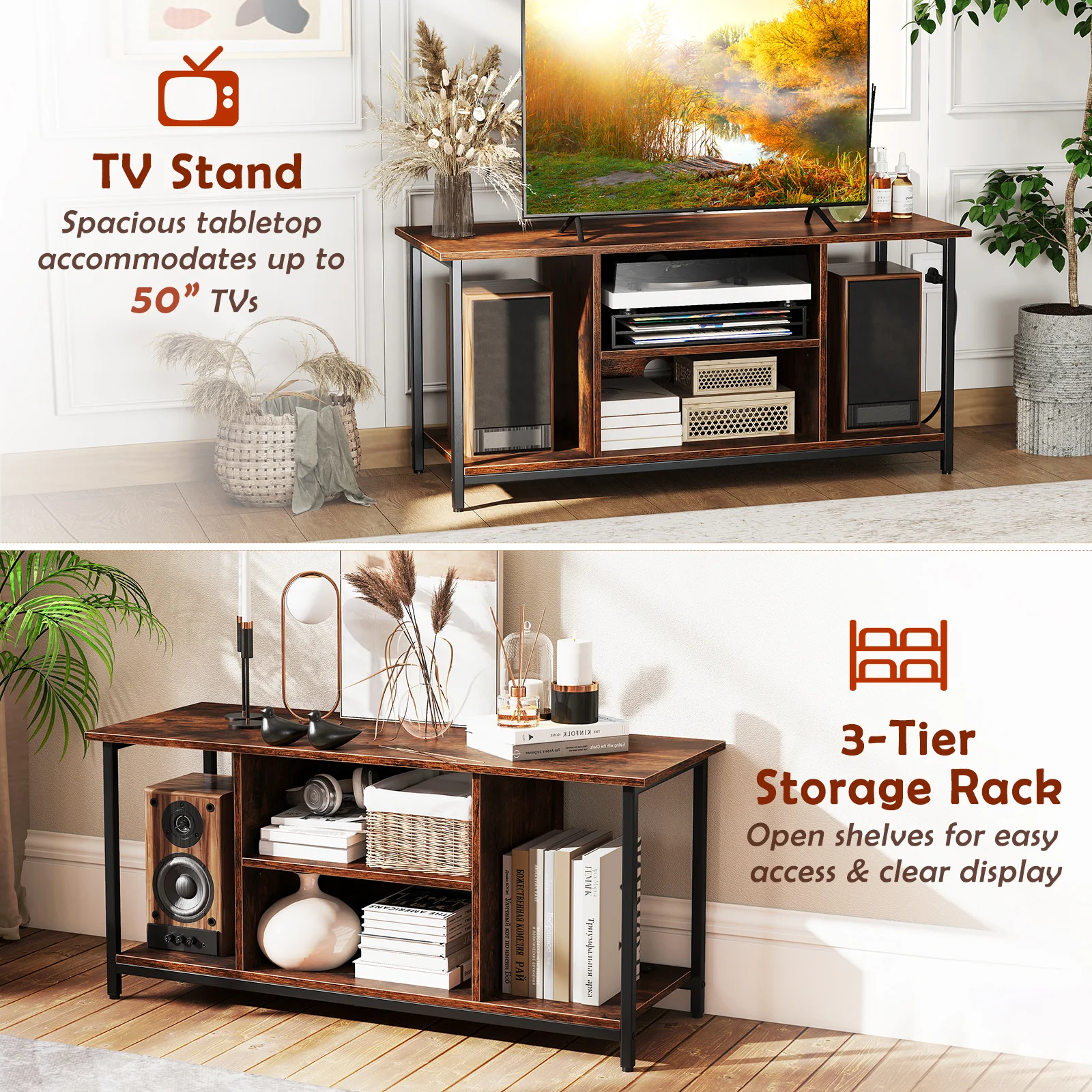 TV Stand Entertainment Center, 50 Inches, Brown - Image 10
