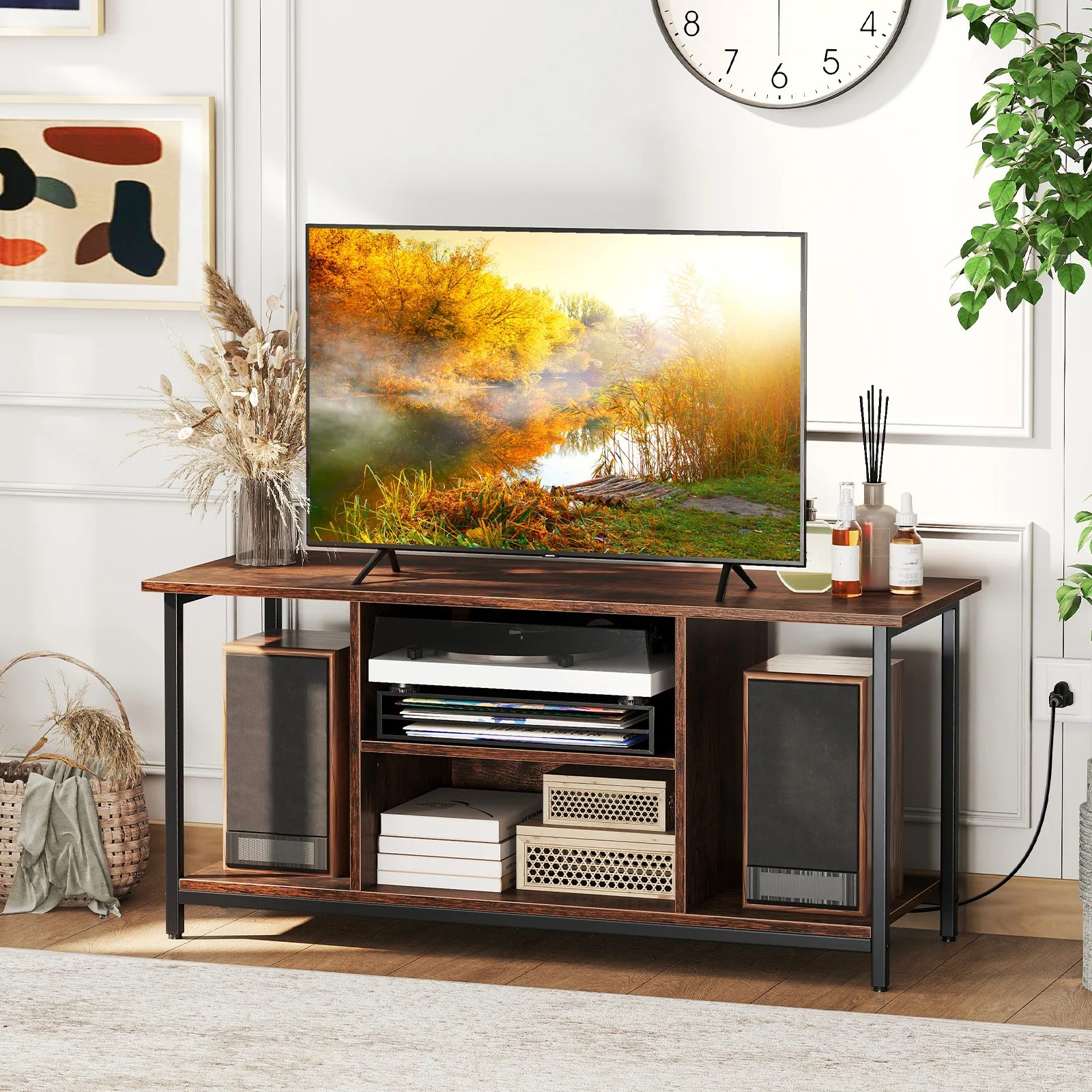 TV Stand Entertainment Center, 50 Inches, Brown - Image 2