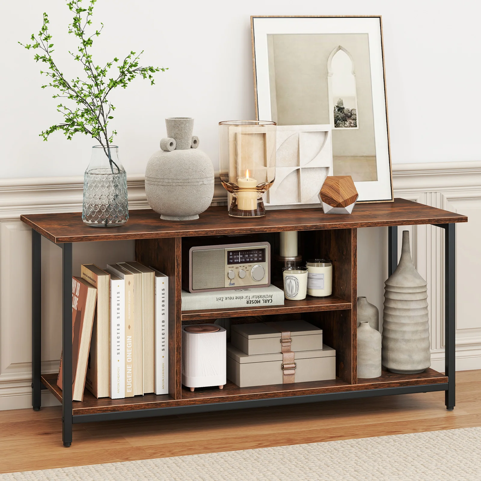 TV Stand Entertainment Center, 50 Inches, Brown - Image 3