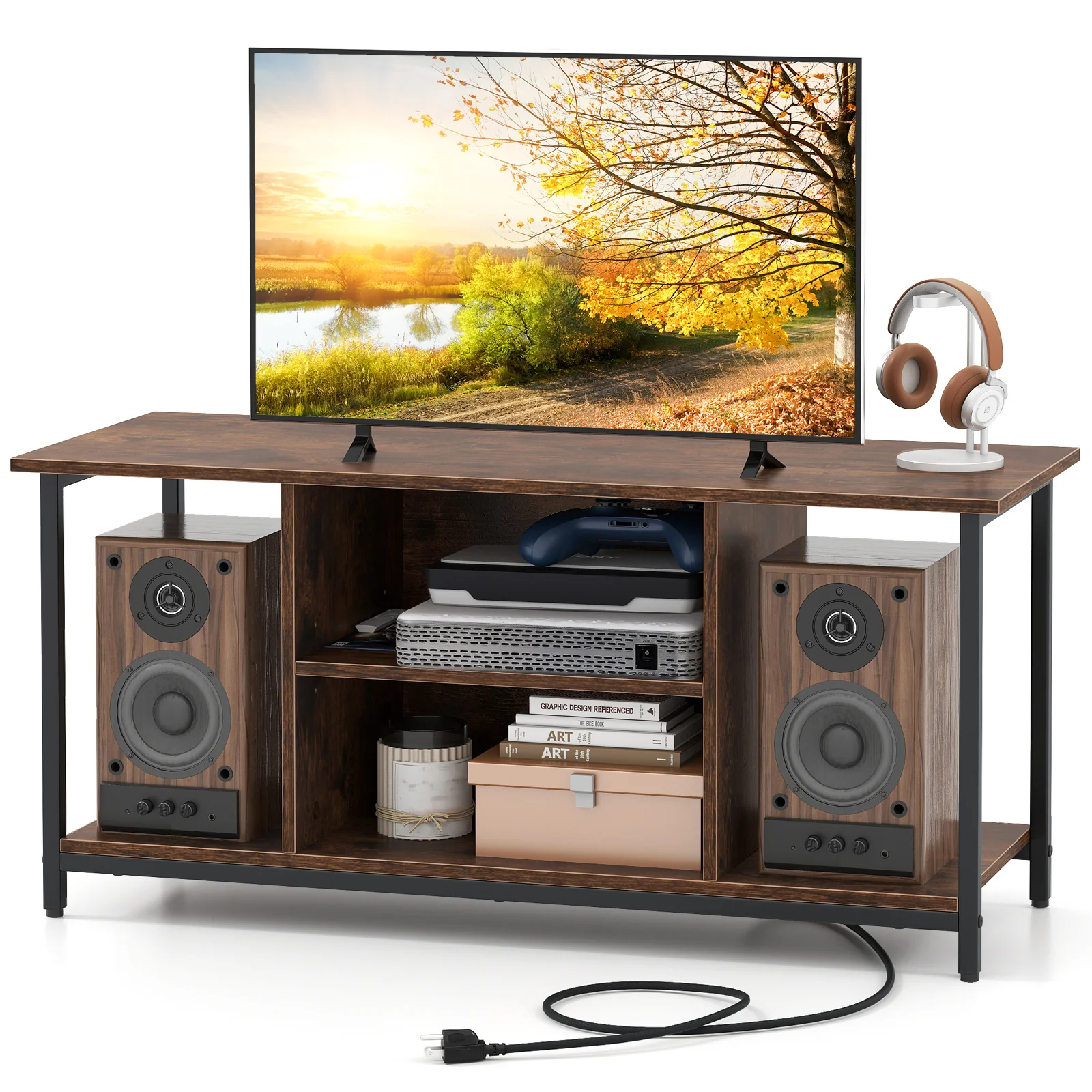 TV Stand Entertainment Center, 50 Inches, Brown - Image 5
