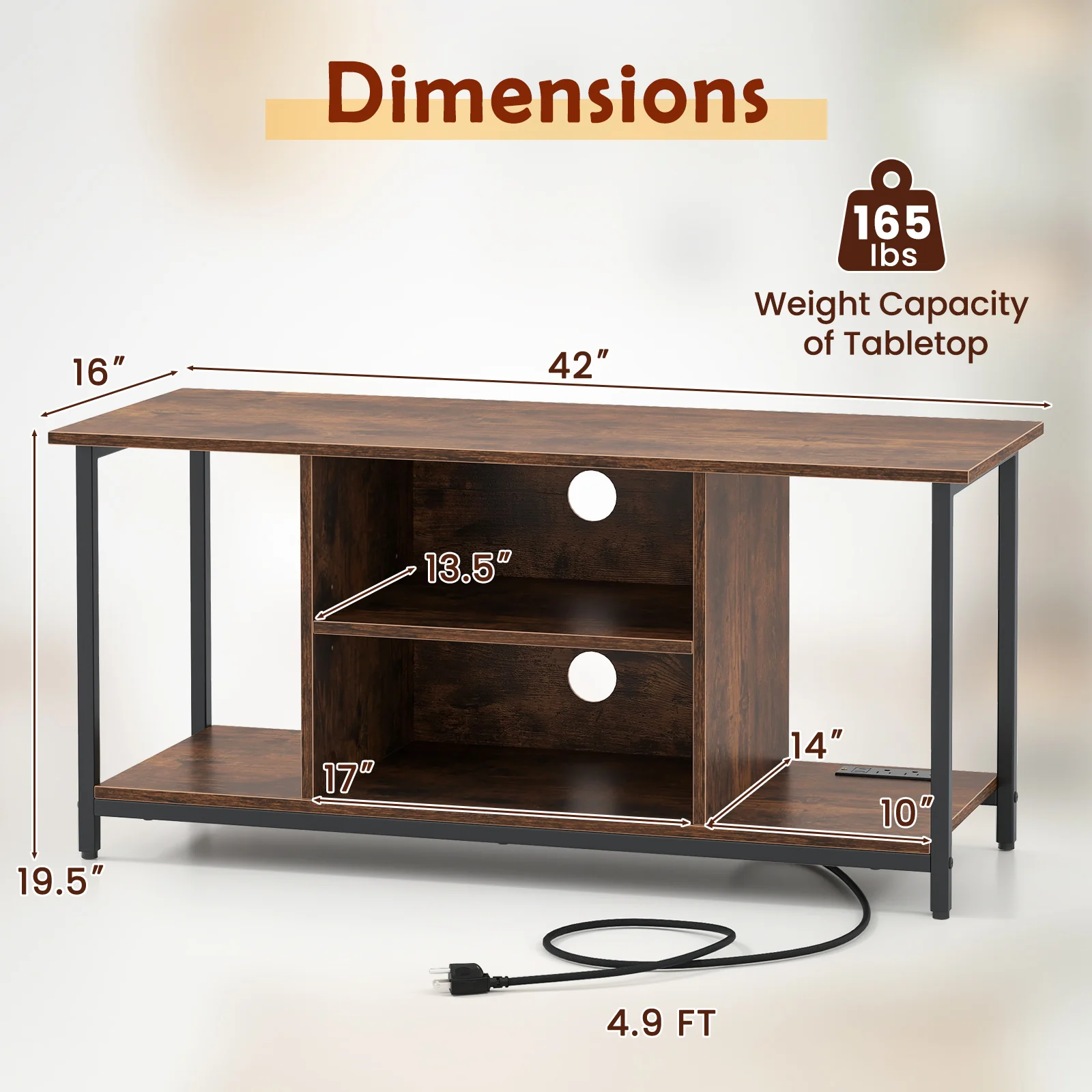 TV Stand Entertainment Center, 50 Inches, Brown - Image 6