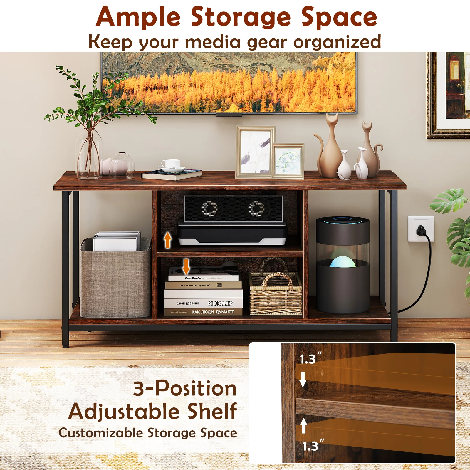 TV Stand Entertainment Center, 50 Inches, Brown - Image 9