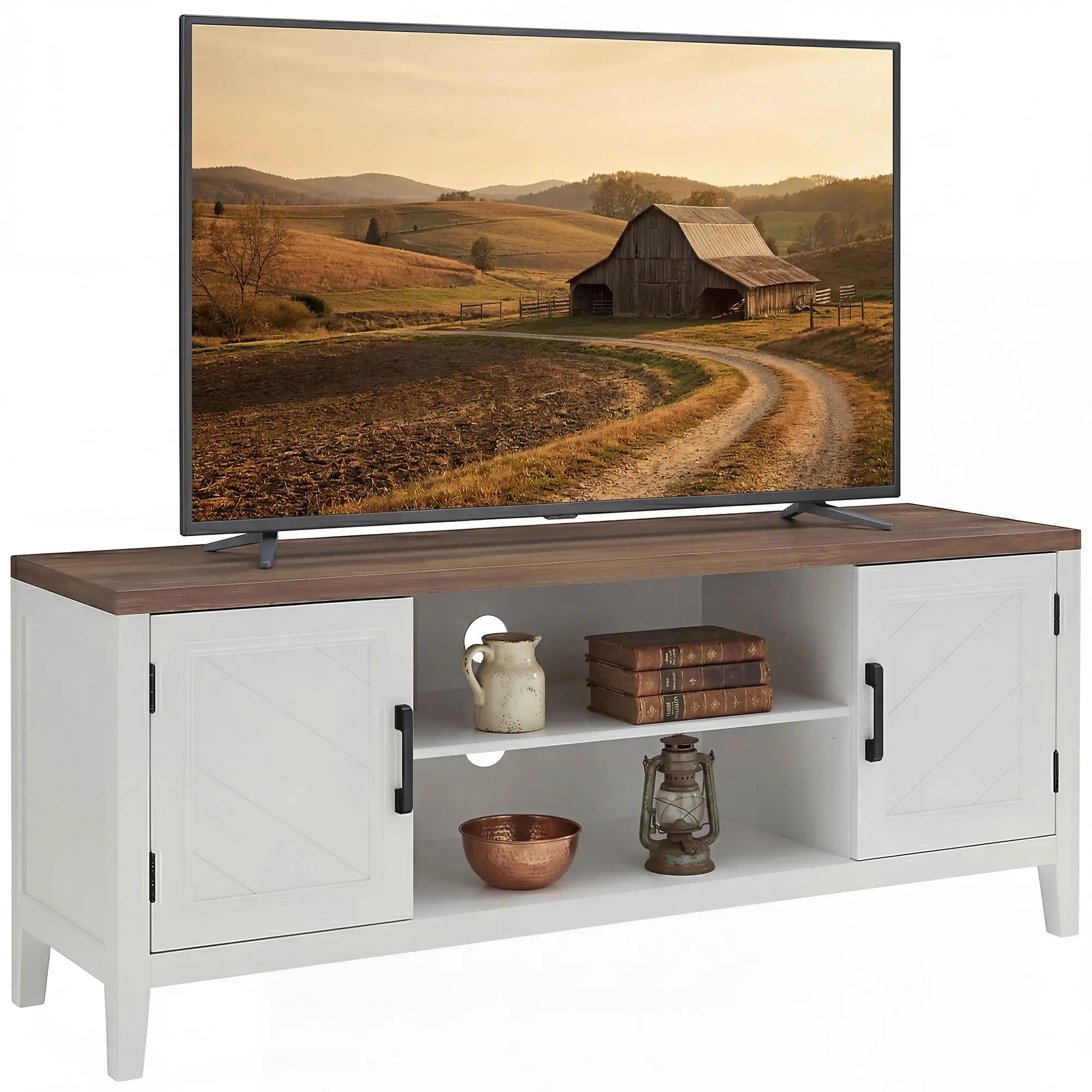 TV Stand for 55 Inch TV, Entertainment Center with Shelves, White and Brown - Image 11