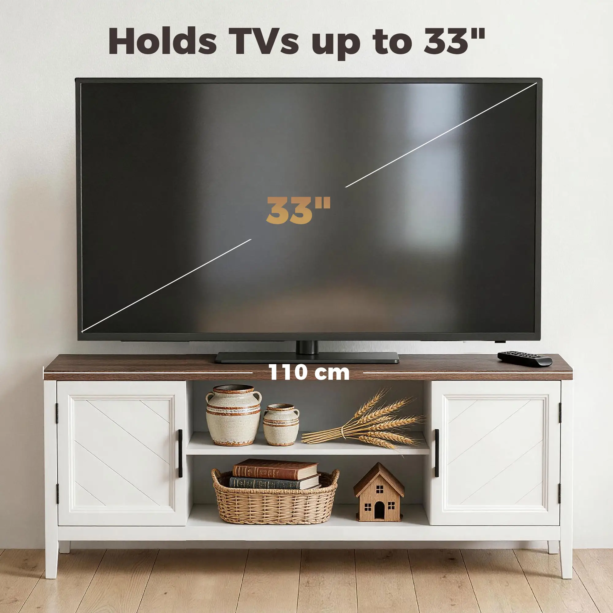 TV Stand for 55 Inch TV, Entertainment Center with Shelves, White and Brown - Image 7