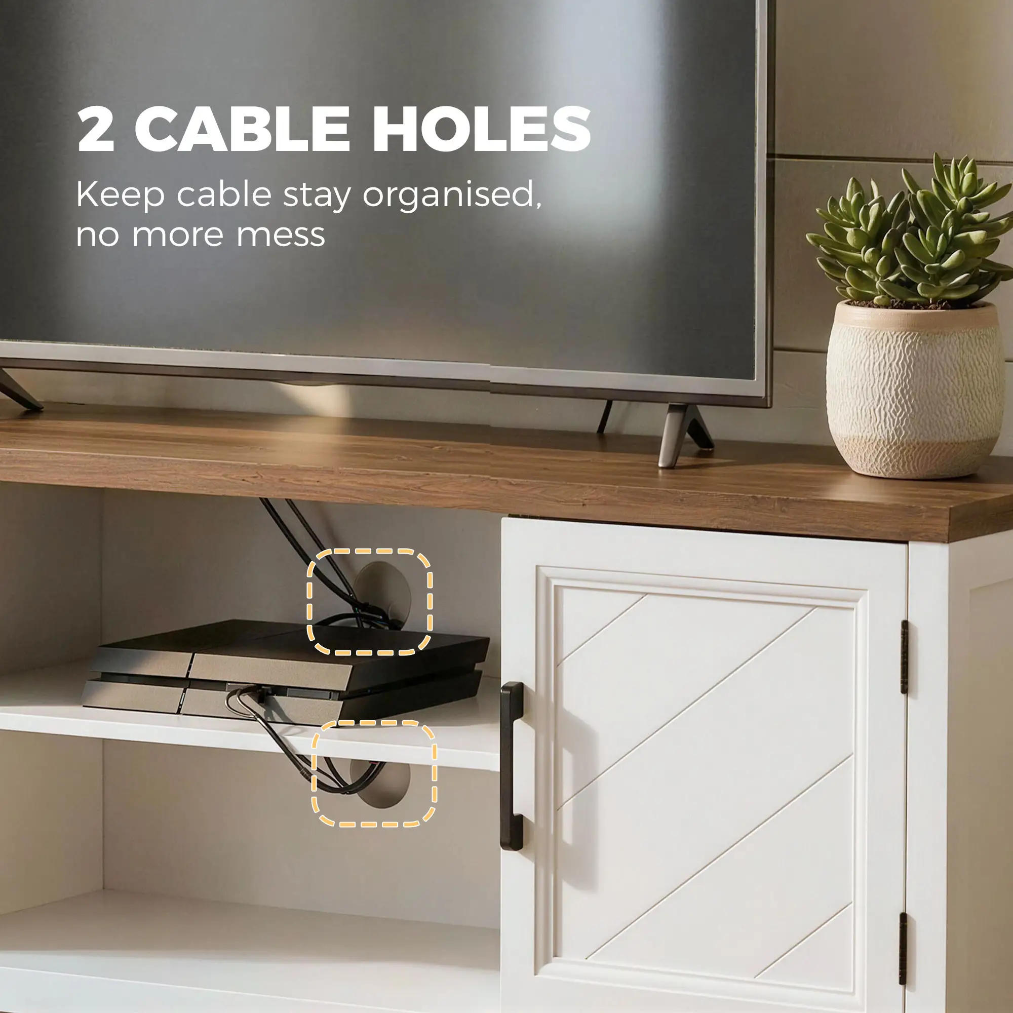 TV Stand for 55 Inch TV, Entertainment Center with Shelves, White and Brown - Image 9