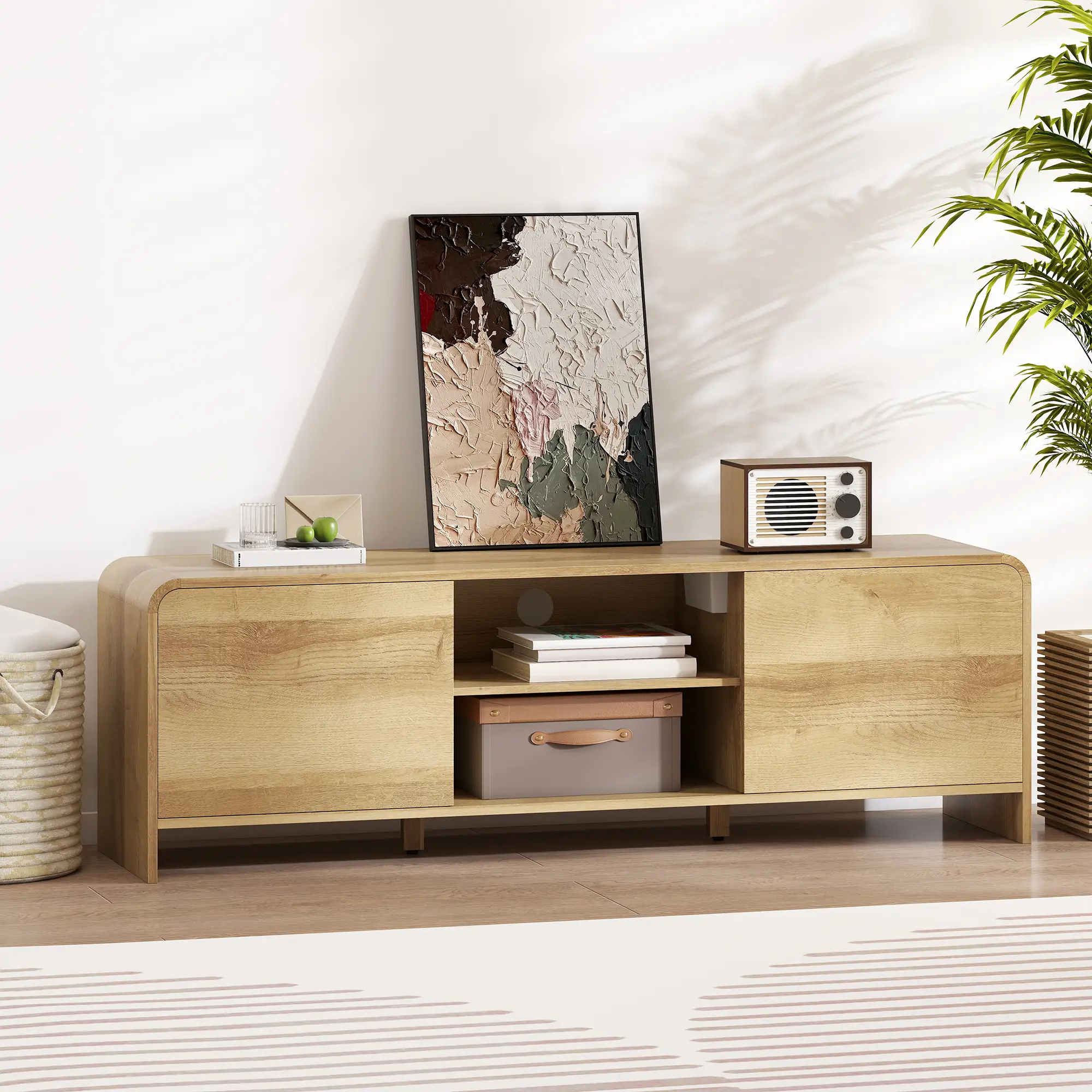 TV Stand For 65 Inch TV, Nordic Entertainment Center, Natural - Image 10