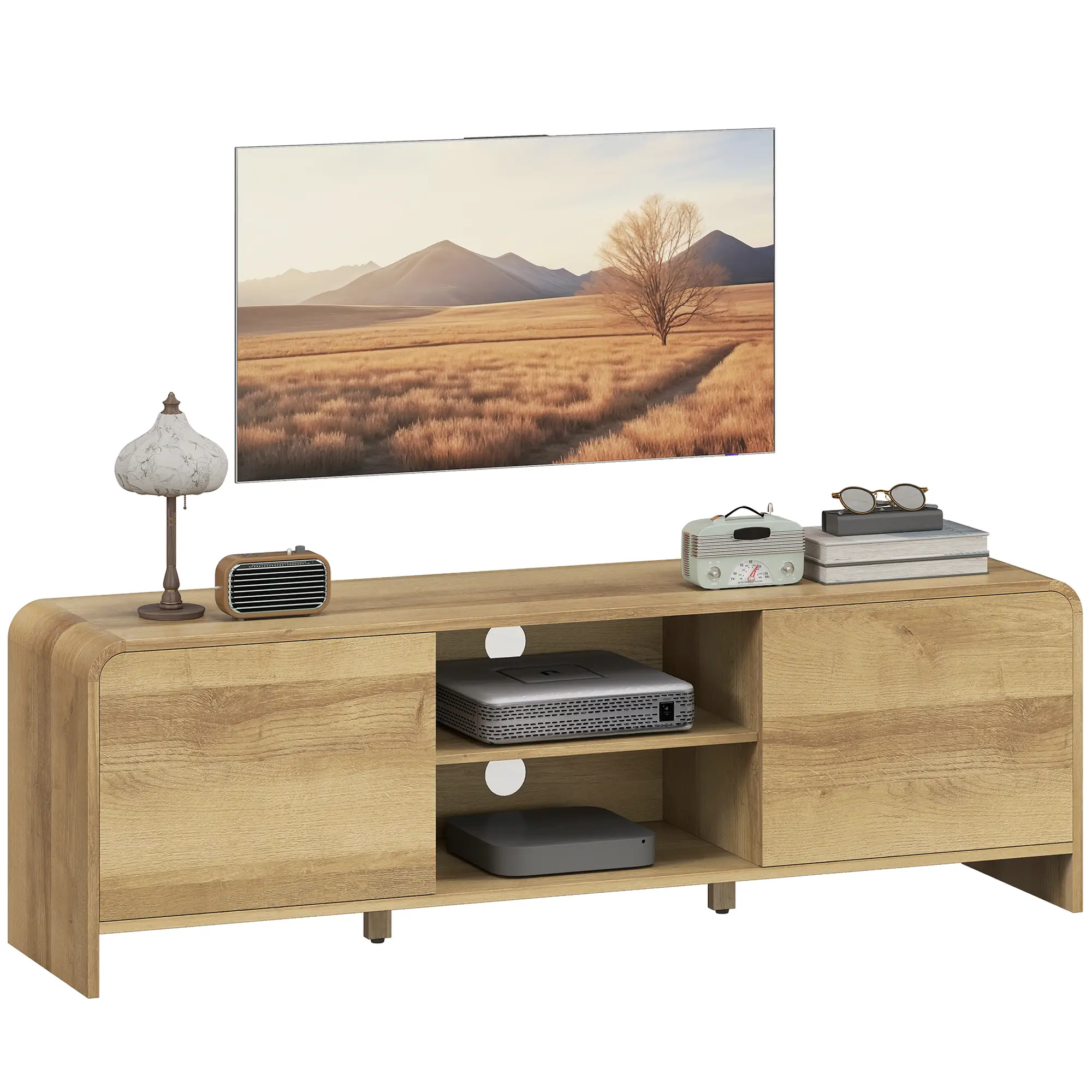 TV Stand For 65 Inch TV, Nordic Entertainment Center, Natural - Image 11