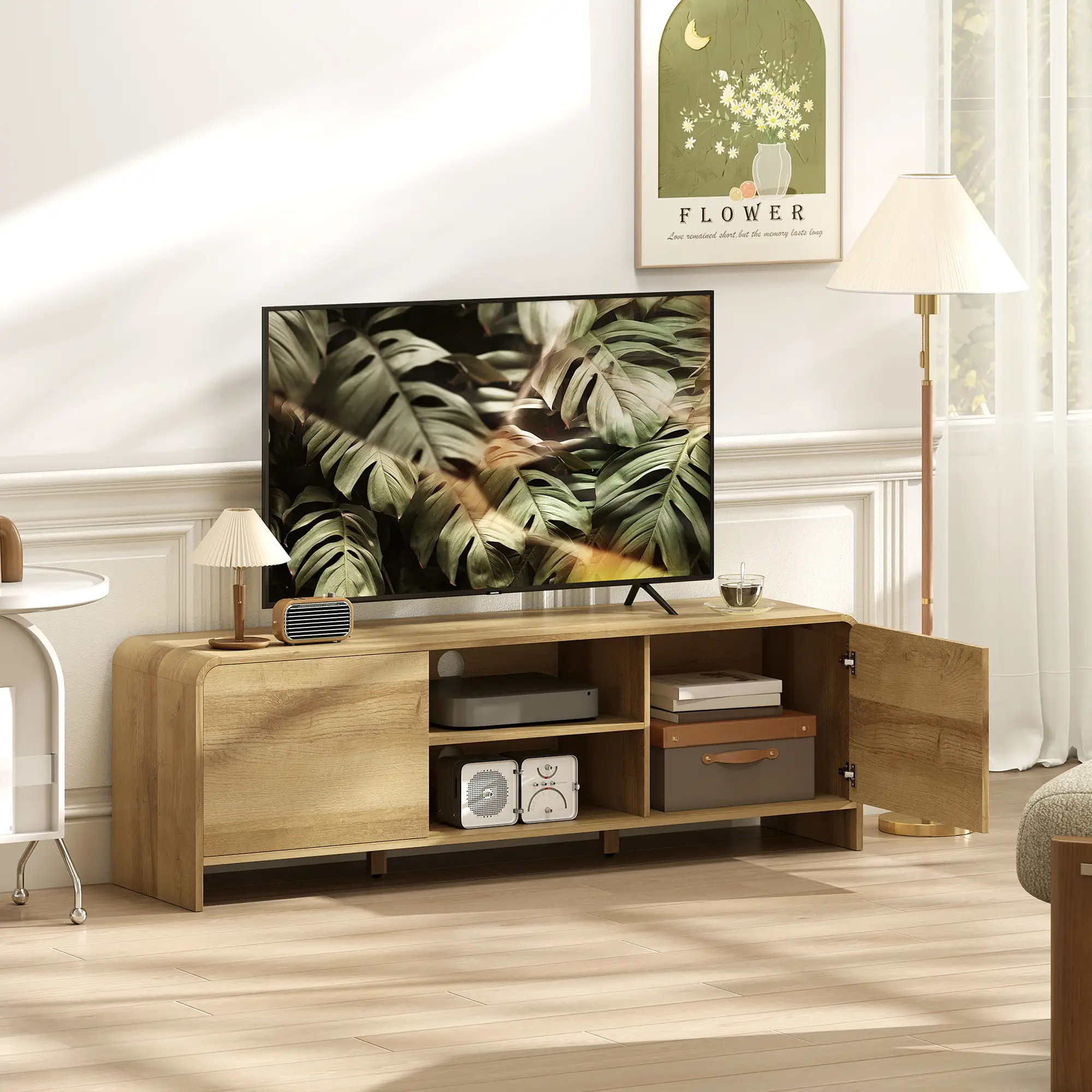 TV Stand For 65 Inch TV, Nordic Entertainment Center, Natural - Image 2