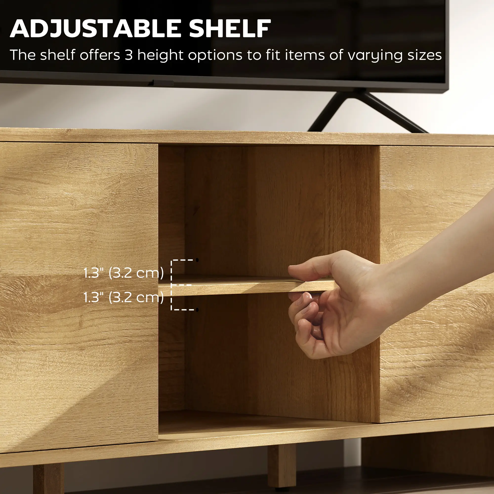 TV Stand For 65 Inch TV, Nordic Entertainment Center, Natural - Image 6