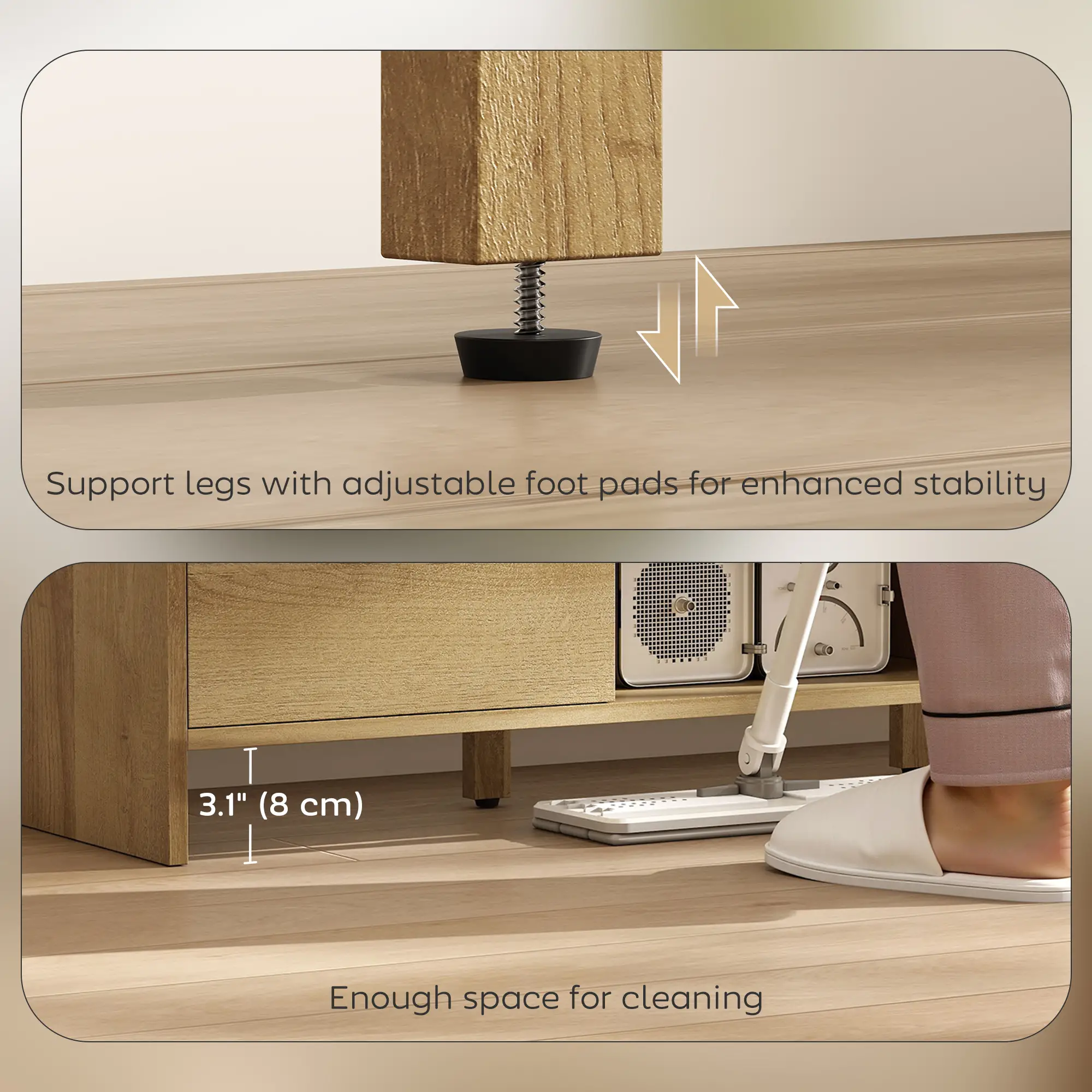 TV Stand For 65 Inch TV, Nordic Entertainment Center, Natural - Image 7