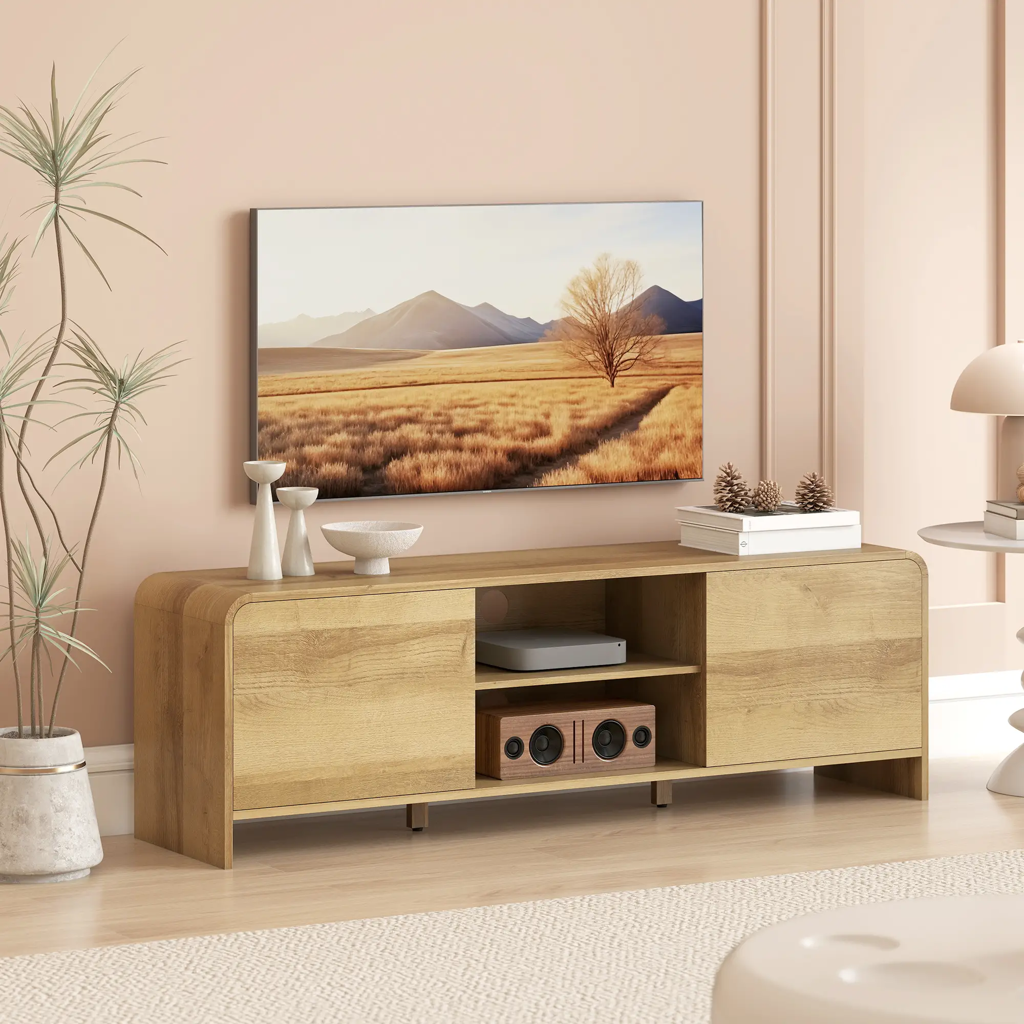 TV Stand For 65 Inch TV, Nordic Entertainment Center, Natural - Image 8
