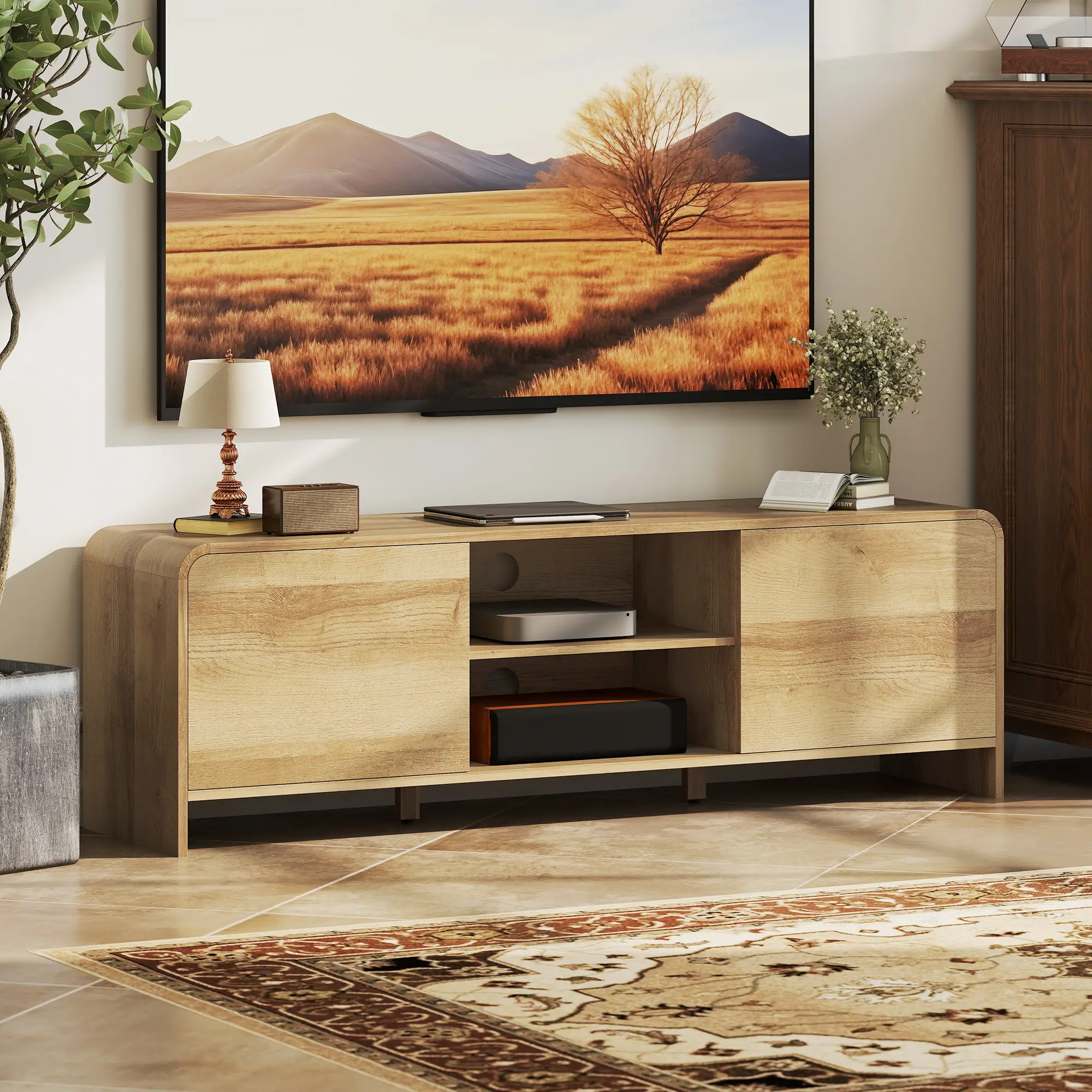 TV Stand For 65 Inch TV, Nordic Entertainment Center, Natural - Image 9