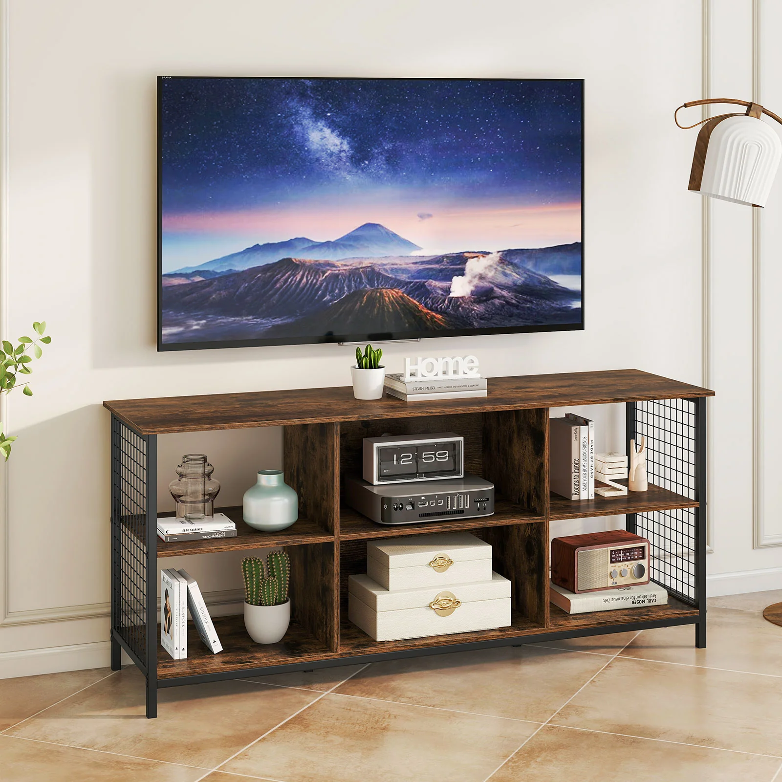 TV Stand For 65 Inch TVs, Rustic And Black, Brown - Image 2