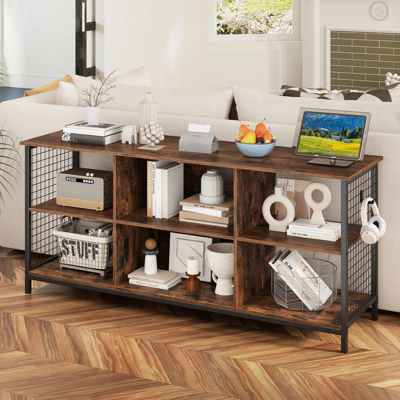 TV Stand For 65 Inch TVs, Rustic And Black, Brown - Image 3