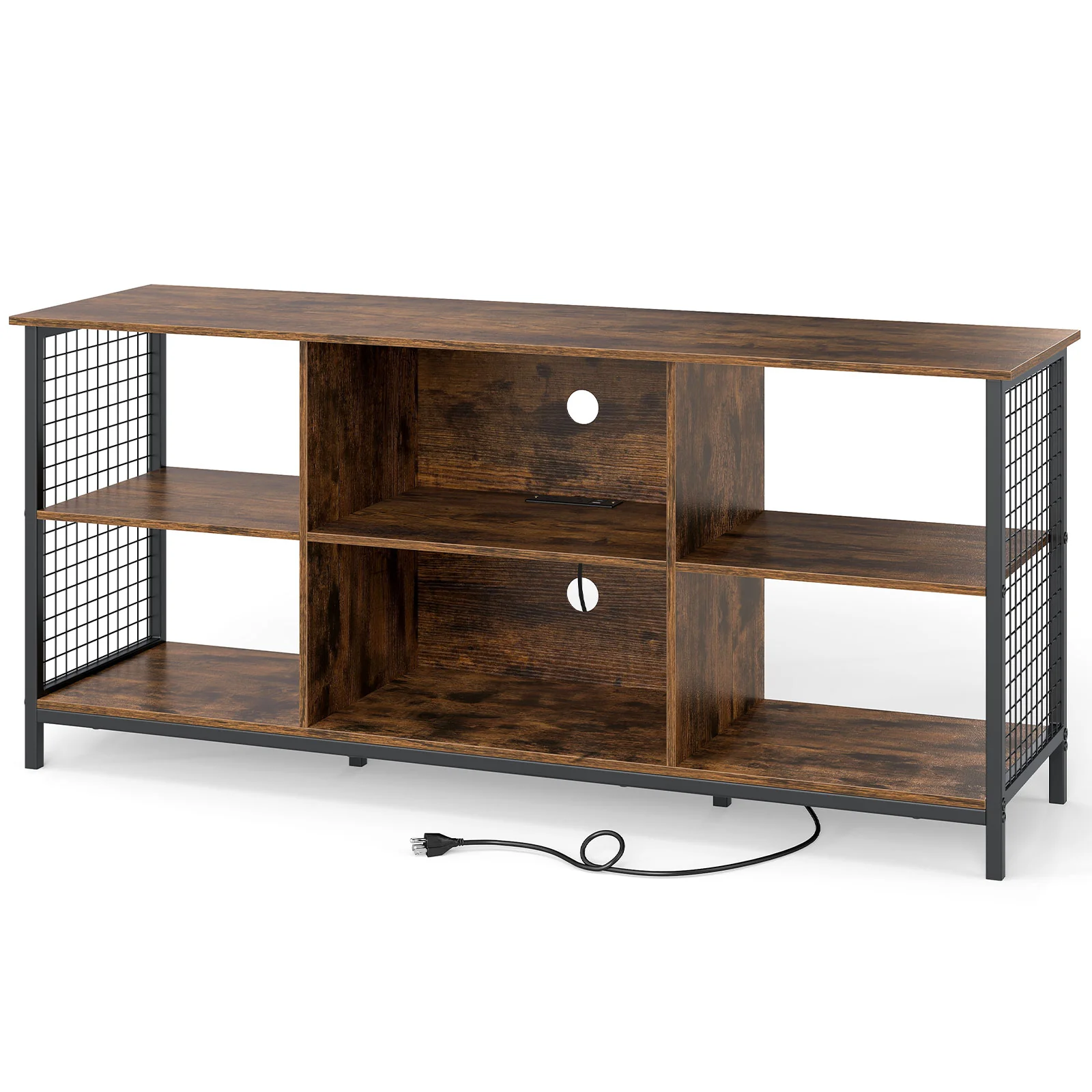 TV Stand For 65 Inch TVs, Rustic And Black, Brown - Image 4