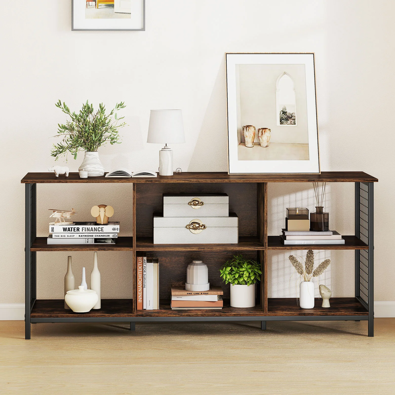TV Stand For 65 Inch TVs, Rustic And Black, Brown - Image 7