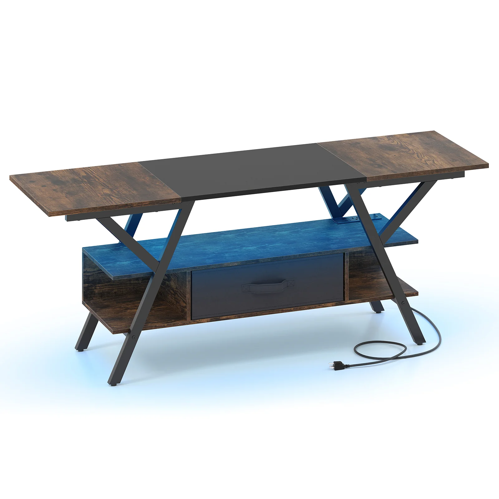 TV Stand For 65 Inch TVs, With Power Outlets And LED Lights, Rustic Brown - Image 5