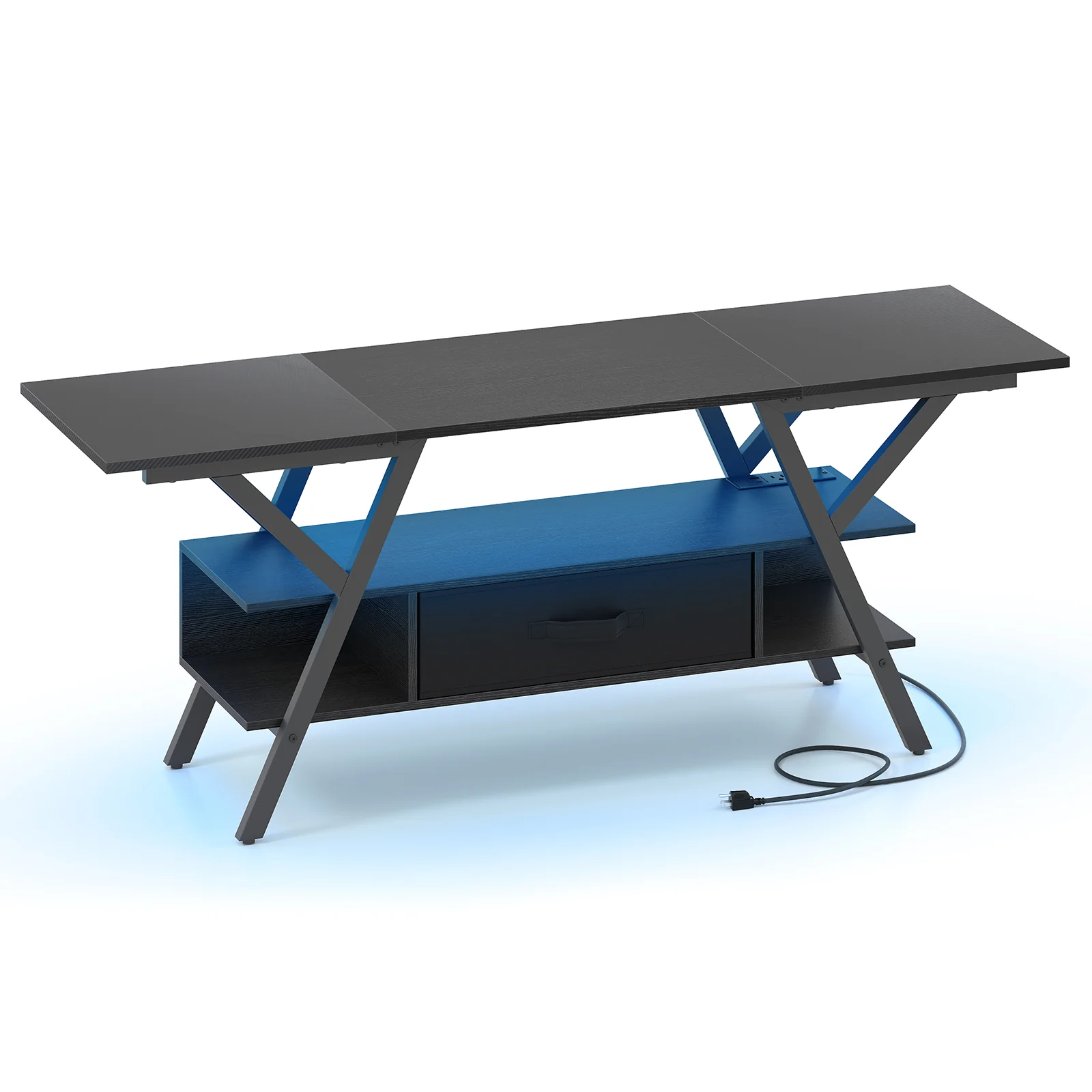 TV Stand For 65 Inch TVs With Power Outlets, LED Lights, Black - Image 5
