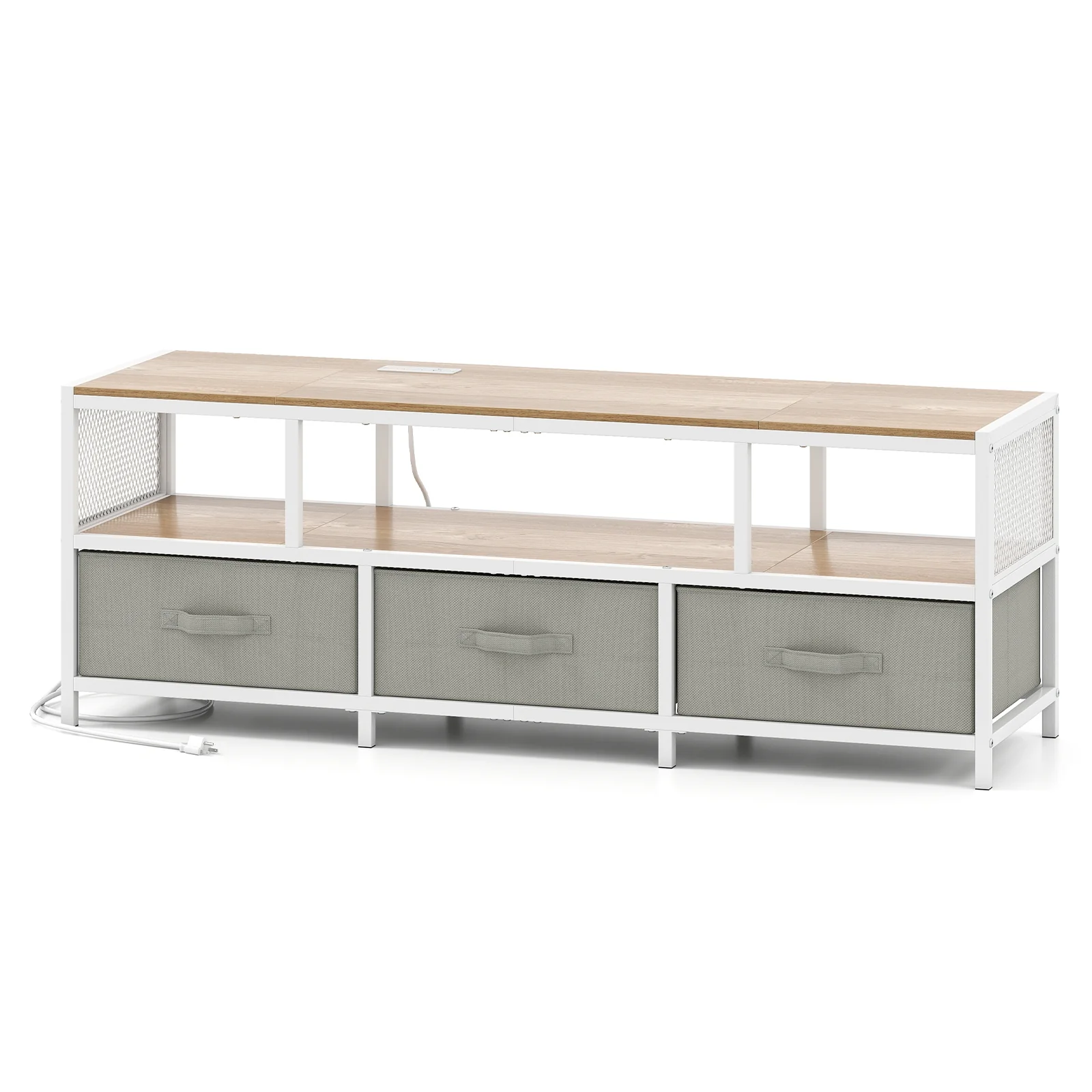 TV Stand For 65 Inches, Power Outlets USB Charging, Natural