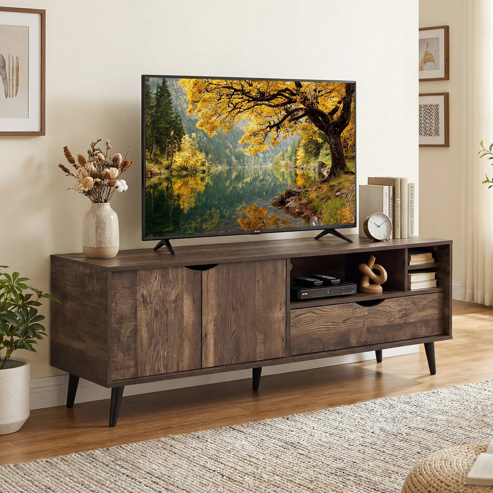 TV Stand For 65 Inches, Rustic Entertainment Center, Brown - Image 2
