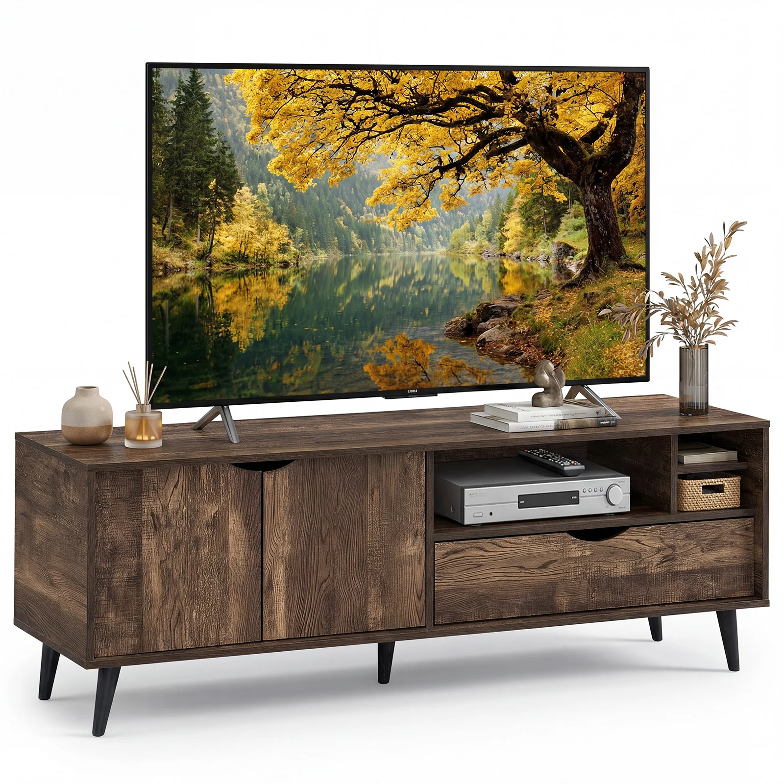 TV Stand For 65 Inches, Rustic Entertainment Center, Brown - Image 4