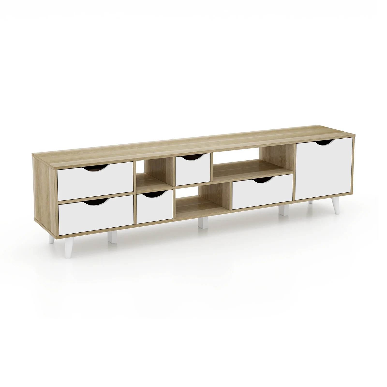 TV Stand For 65” TVs, Oak Cabinet With 5 Drawers, 3 Shelves - Image 4