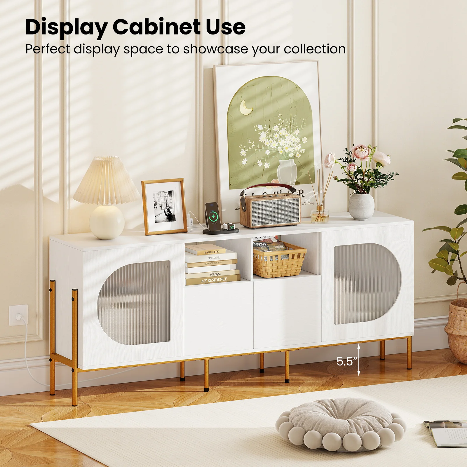 TV Stand For 70 Inch TV, With Power Outlets And Drawers, White - Image 7